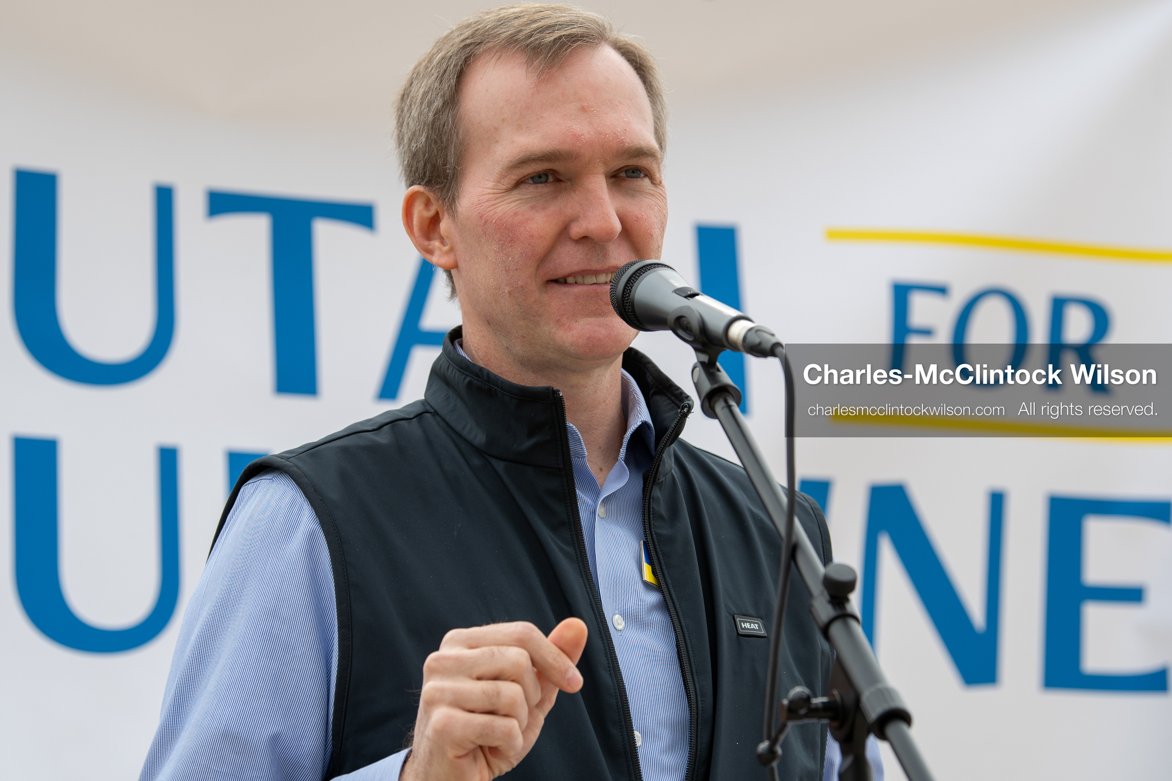  February 28, 2026, Salt Lake City, Utah, USA: Former U.S. Rep BEN MCADAMS, a Democrat from Utah and a 2026 congressional candidate, speaks during the Stand With Ukraine rally at the Utah State Capitol. The event marked the four year anniversary of the full scale Russian invasion of Ukraine and drew community members showing support for Ukrainians and local humanitarian efforts. (Credit Image: © Charles McClintock Wilson/ZUMA Press Wire)