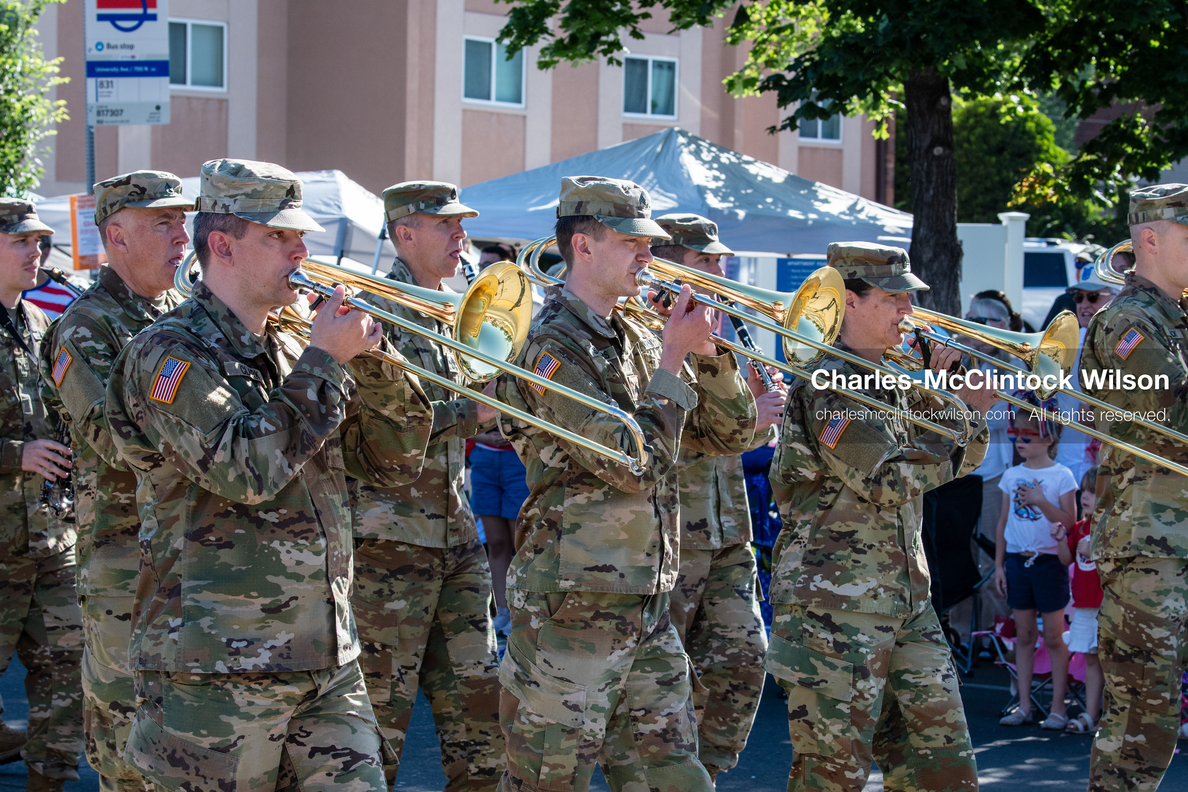 July 4, 2026, Provo, Utah, USA: Trombones in hand, members of the Utah National Guard military marching band play while in formation during America's Freedom Festival Grand Parade in Provo, Utah, Saturday, July 4, 2026. The annual Independence Day event features expanded programming to honor the 250th anniversary of United States independence. (Credit Image: © Charles-McClintock Wilson/ZUMA Press Wire)