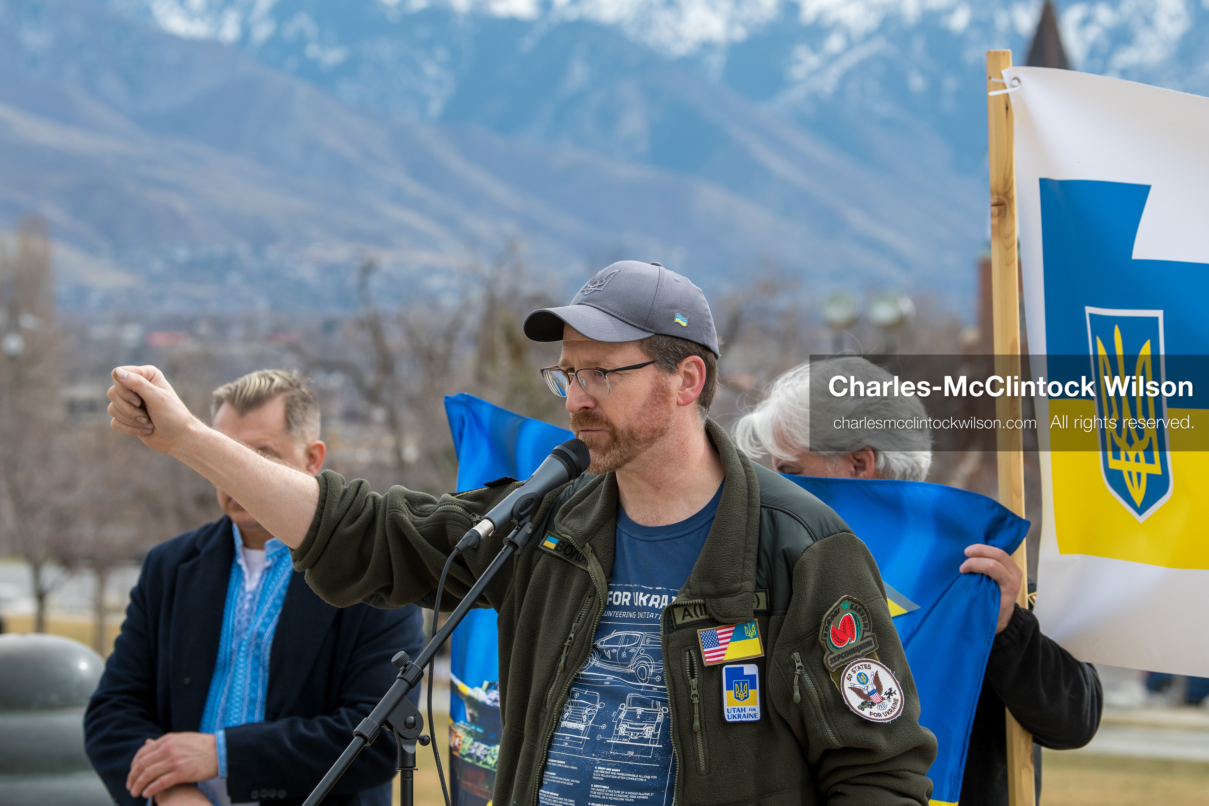 February 28, 2026, Salt Lake City, Utah, USA: NATHANIEL SANDERS, a Salt Lake County Deputy District Attorney and a vocal advocate for Ukraine, speaks during the Stand With Ukraine rally at the Utah State Capitol. The event marked the four year anniversary of the full scale Russian invasion of Ukraine and brought community members together in support of Ukrainians and local humanitarian efforts. (Credit Image: © Charles McClintock Wilson/ZUMA Press Wire) 