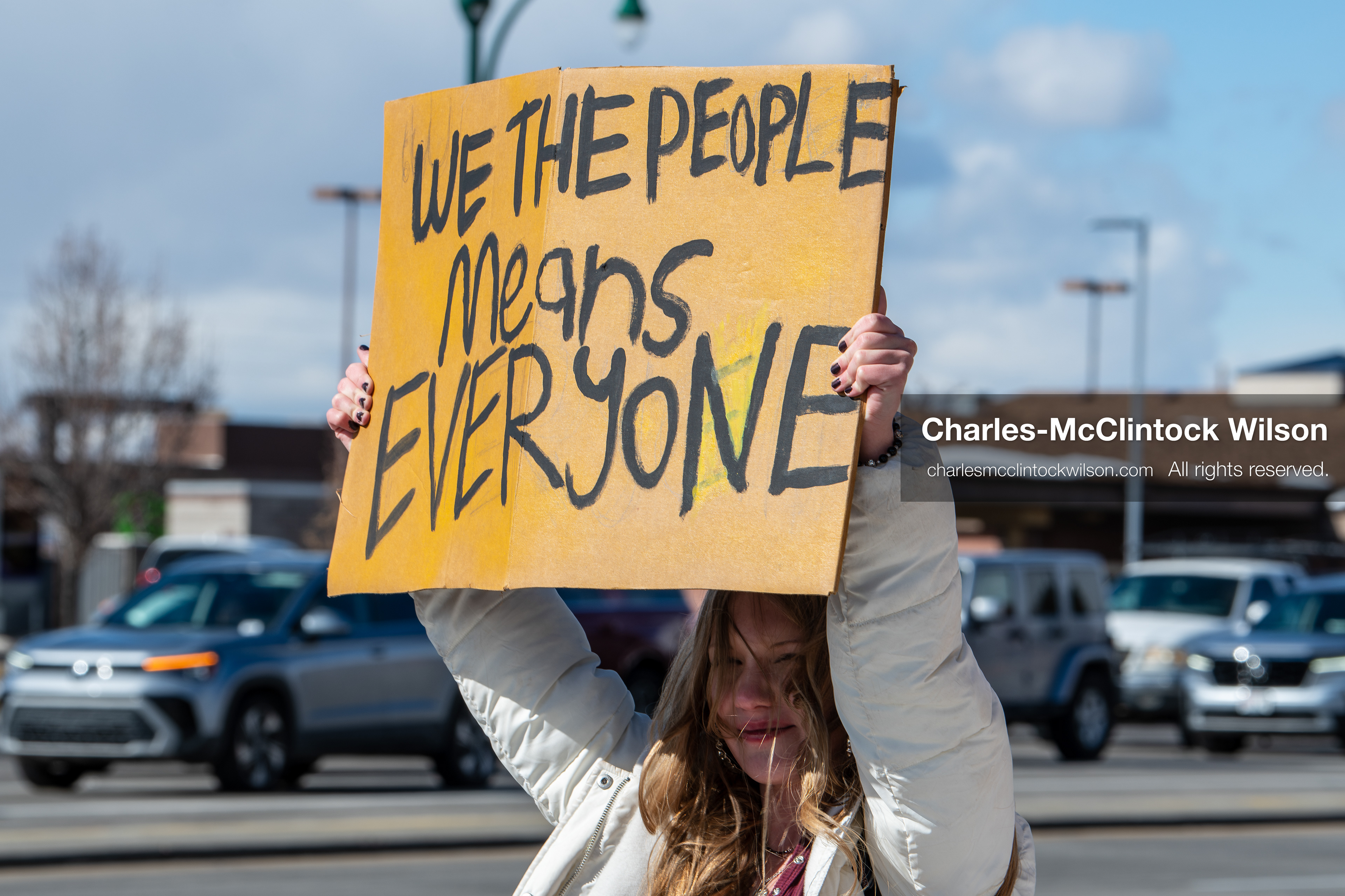 February 20, 2026, Orem, Utah, USA: A participant holds a cardboard sign during a student led protest against ICE in front of Orem City Hall. Demonstrators gather along State Street as the event continues in the area. (Credit Image: © Charles McClintock Wilson/ZUMA Press Wire)
