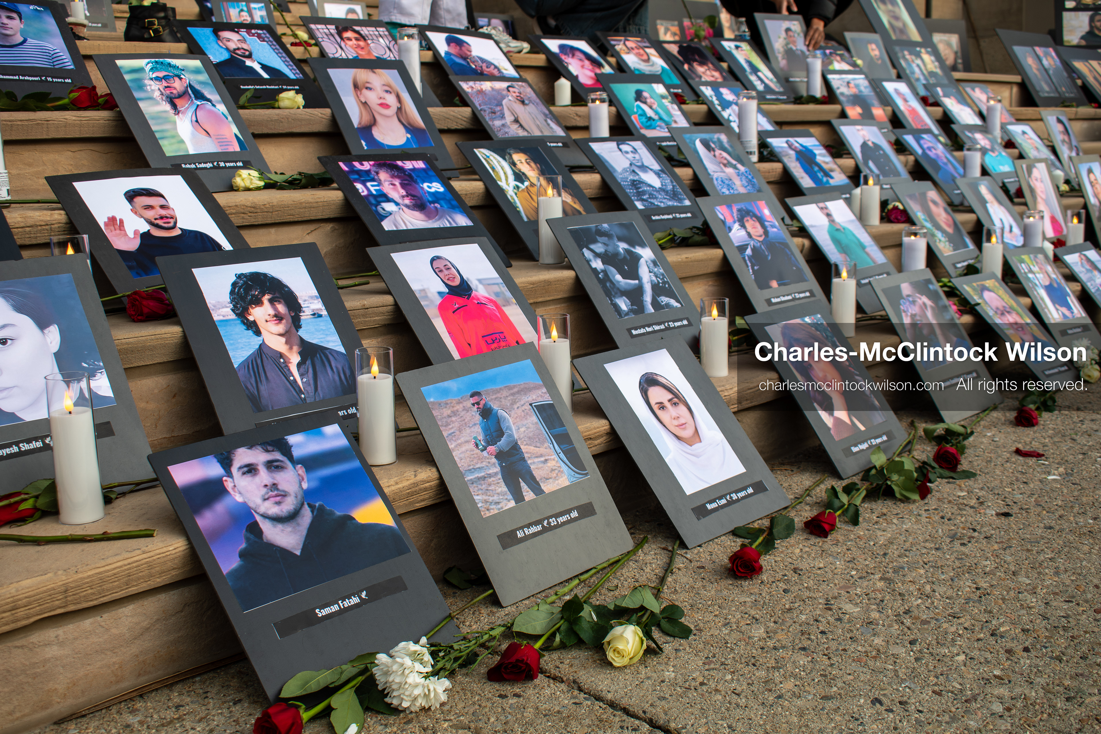 January 30, 2026, Salt Lake City, Utah, USA: Portraits, candles, and flowers are arranged on the steps of the Salt Lake City and County Building during a vigil honoring victims of the Iranian government. (Credit Image: © Charles McClintock Wilson/ZUMA Press Wire)