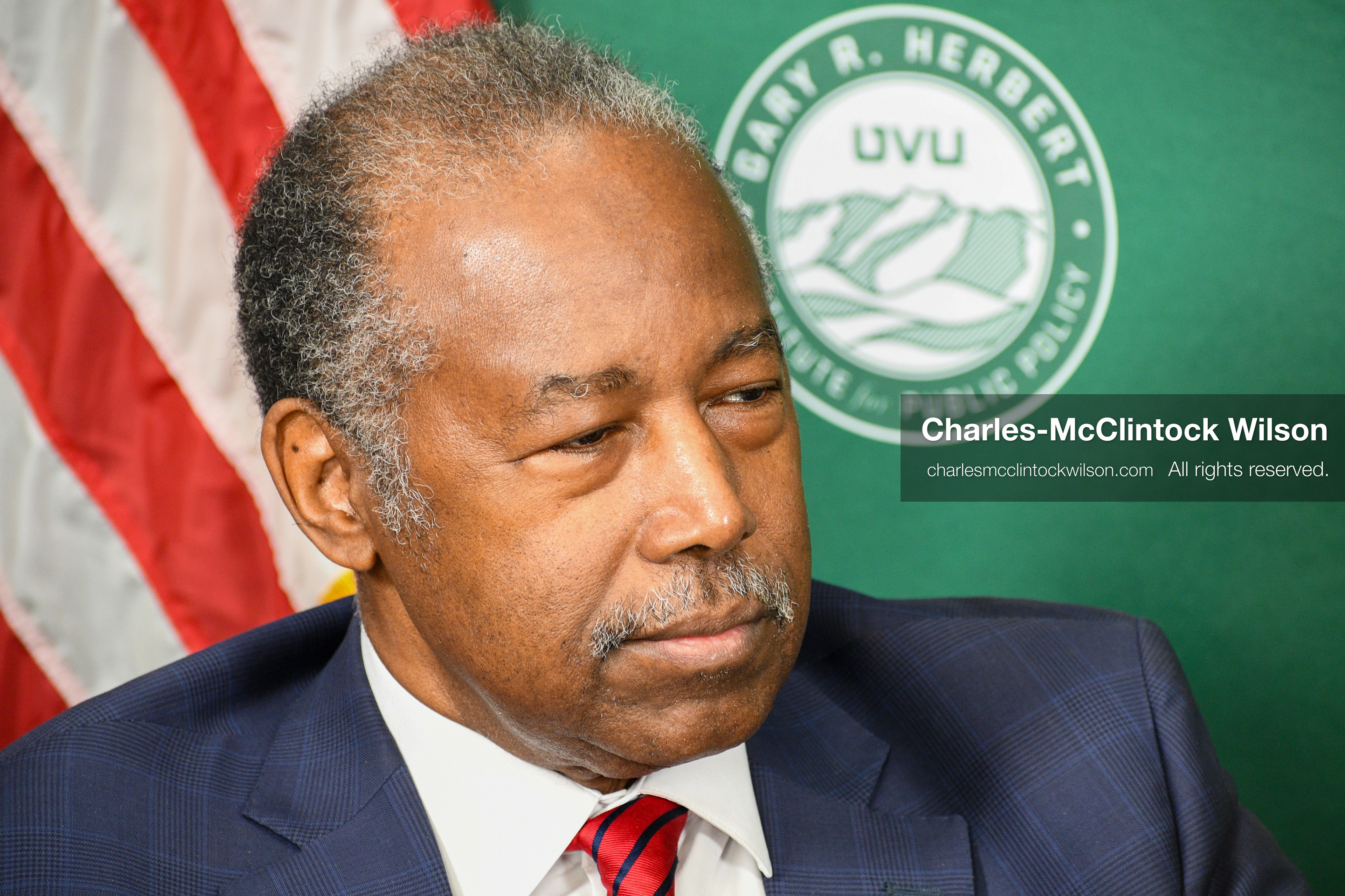 November 5, 2025, Orem, Utah, USA: Dr. Ben Carson, former U.S. Secretary of Housing and Urban Development and 2016 Republican presidential candidate, speaks with members of the press ahead of a public event hosted by the Gary R. Herbert Institute at Utah Valley University in Orem, Utah, on Nov. 5, 2025. (Credit Image: © Charles-McClintock Wilson/ZUMA Press Wire)