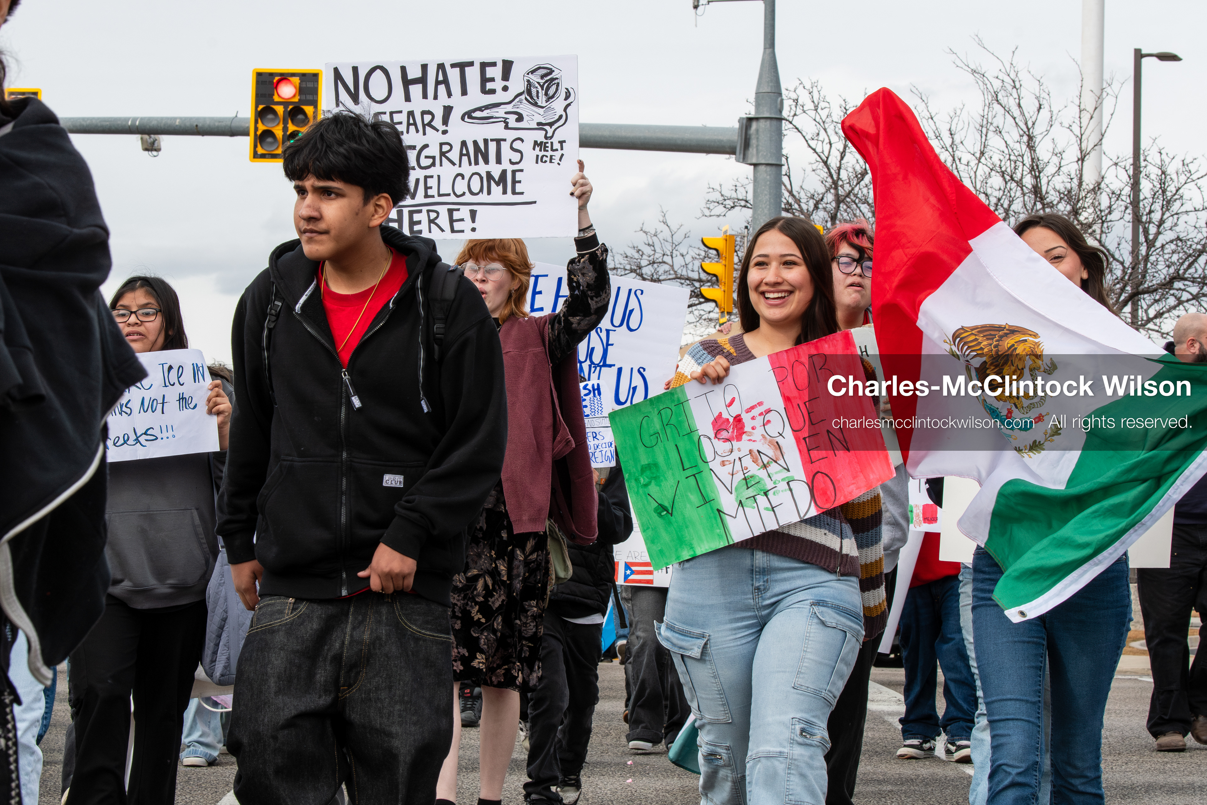 February 11, 2026, Orem, Utah, USA: Students march along State Street during a student‑led protest involving participants from multiple Orem schools. (Credit Image: © Charles‑McClintock Wilson/ZUMA Press Wire)