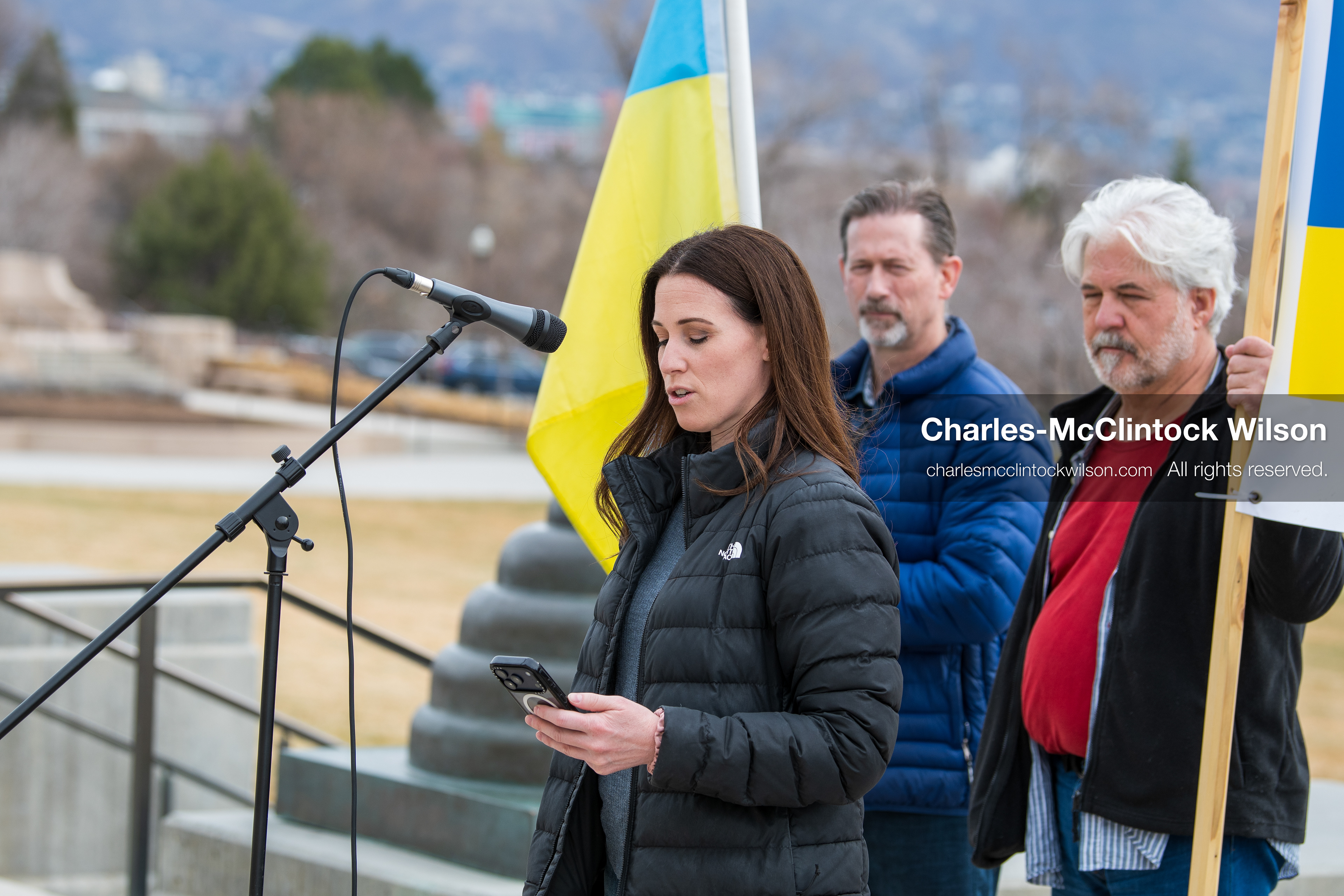 February 28, 2026, Salt Lake City, Utah, USA: STEPHANIE PITCHER, Utah state senator and a Democrat from Utah, speaks during the Stand With Ukraine rally at the Utah State Capitol. The event marked the four year anniversary of the full scale Russian invasion of Ukraine and brought community members together in support of Ukrainians and local humanitarian efforts. (Credit Image: © Charles McClintock Wilson/ZUMA Press Wire)