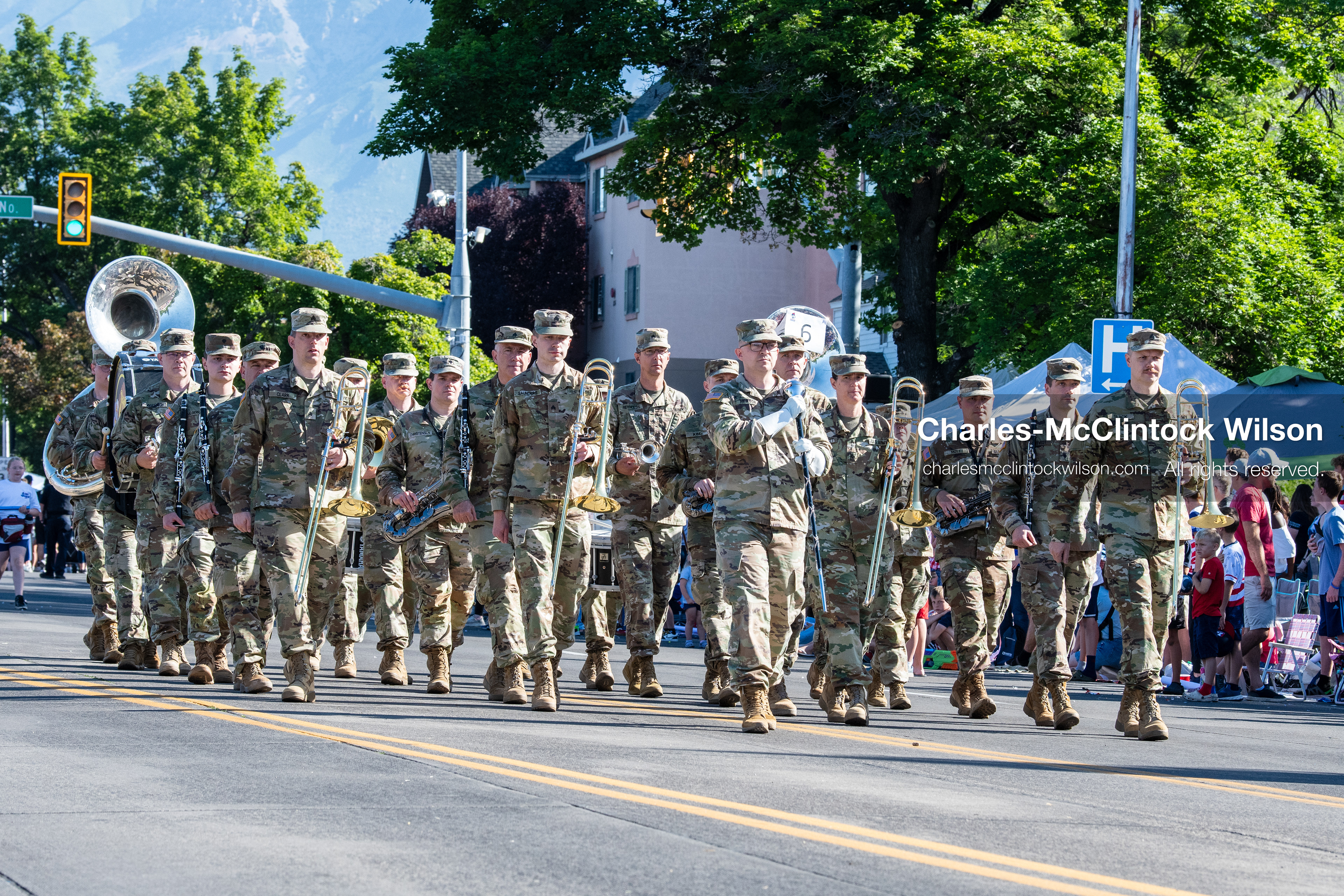 July 4, 2026, Provo, Utah, USA: Trombones in hand, members of the Utah National Guard military marching band play while in formation during America's Freedom Festival Grand Parade in Provo, Utah, Saturday, July 4, 2026. The annual Independence Day event features expanded programming to honor the 250th anniversary of United States independence. (Credit Image: © Charles-McClintock Wilson/ZUMA Press Wire)