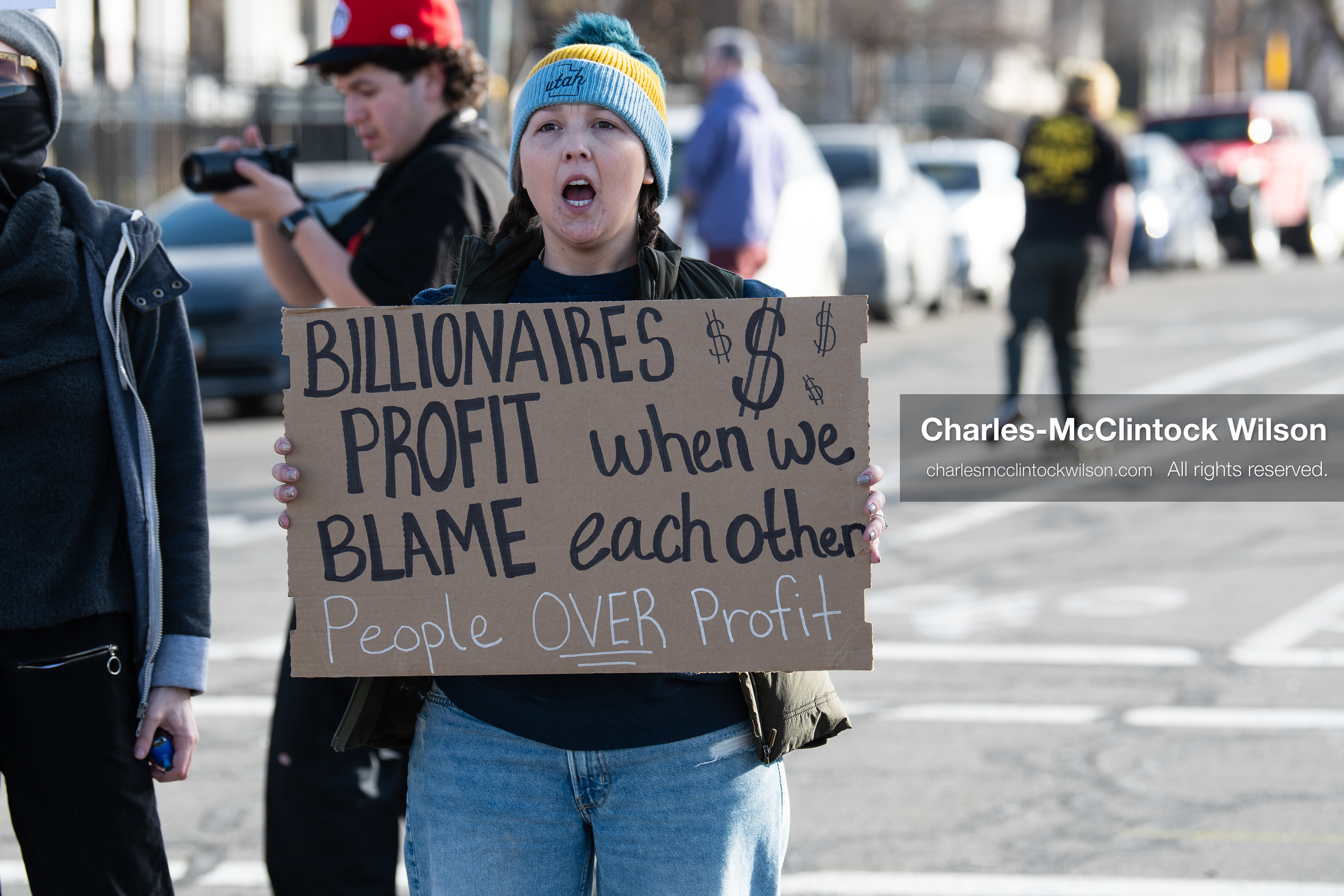 January 30, 2026, Salt Lake City, Utah, USA: A demonstrator holds a sign during an anti‑ICE protest in Salt Lake City, part of a nationwide response to immigration enforcement policies. (Credit Image: © Charles‑McClintock Wilson/ZUMA Press Wire)