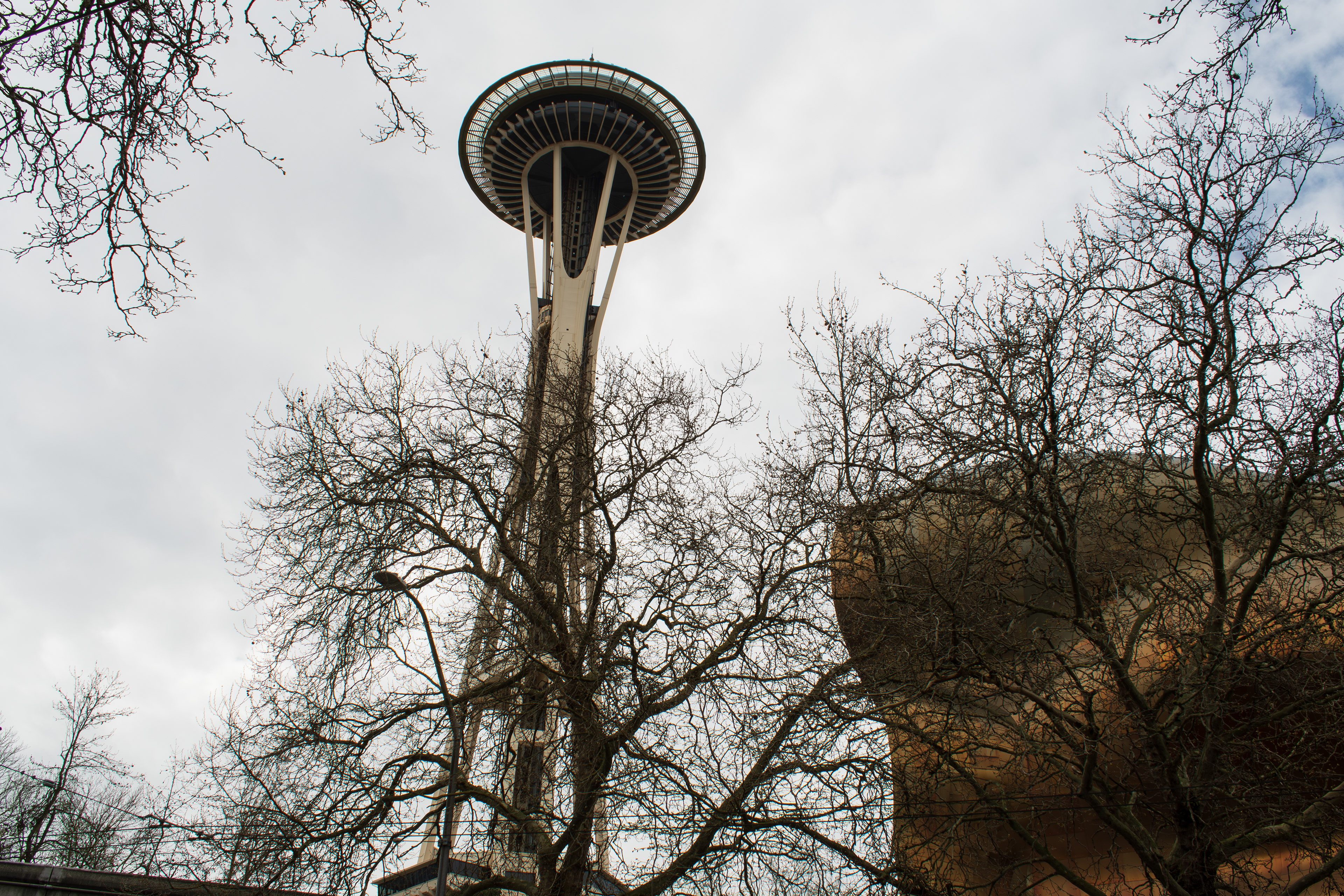 SEATTLE, WA, USA - APR 7, 2025: The Space Needle is seen in Seattle. The Space Needle is an observation tower in Seattle, Washington, United States. Considered to be an icon of the city. 