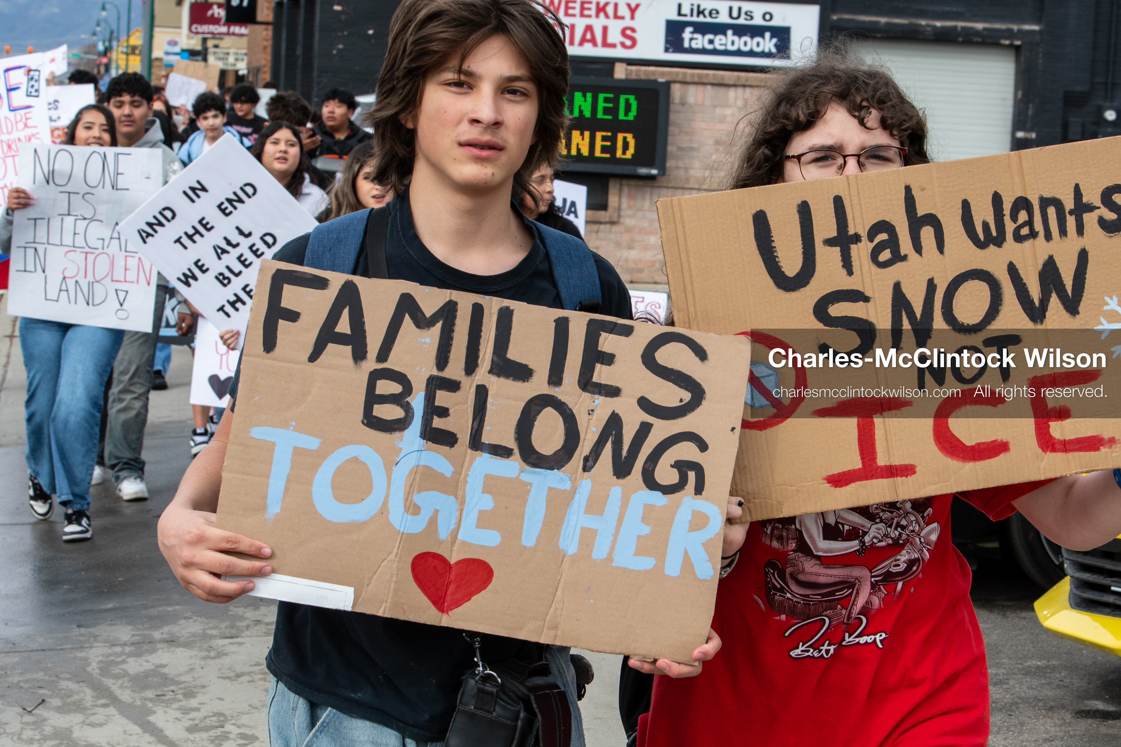 February 11, 2026, Orem, Utah, USA: Students march along State Street during a student‑led protest involving participants from multiple Orem schools. (Credit Image: © Charles‑McClintock Wilson/ZUMA Press Wire)