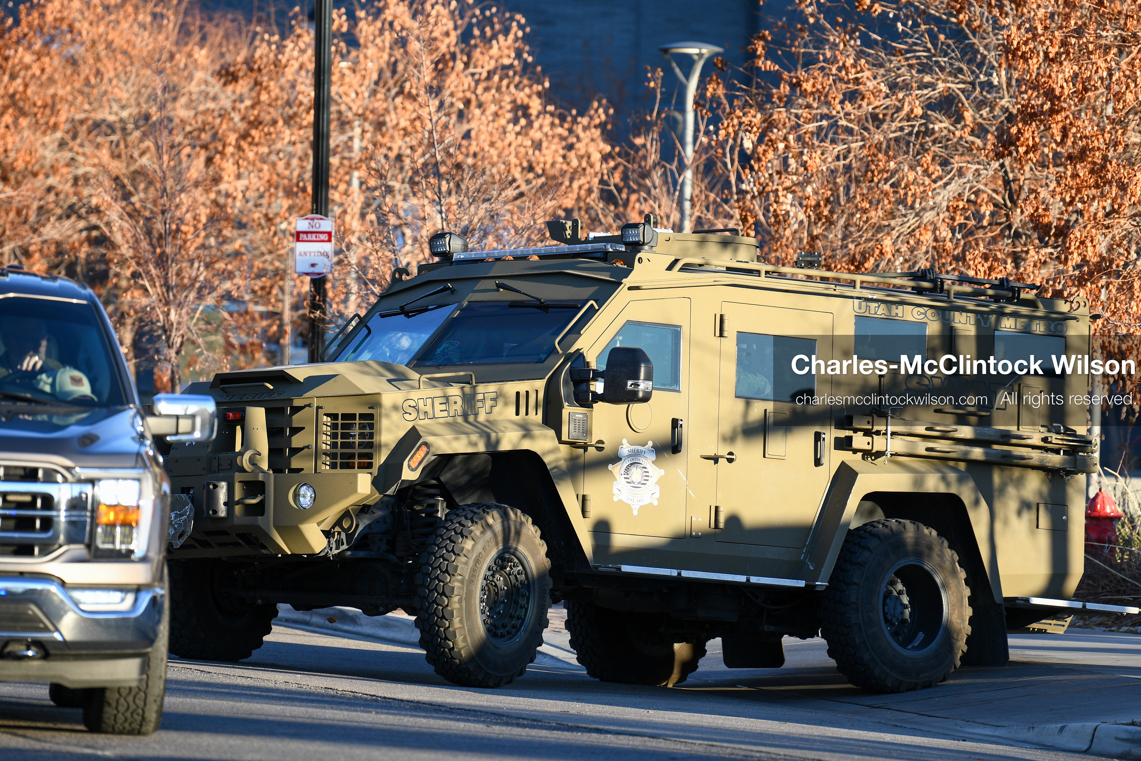 PROVO, UTAH, USA – DECEMBER 11, 2025: An armored vehicle operated by the Utah County Sheriff’s Office transports Tyler Robinson from the Fourth District Court in Provo following his first in‑person court appearance in the Charlie Kirk murder case. (Credit Image: © Charles‑McClintock Wilson/ZUMA Press Wire)