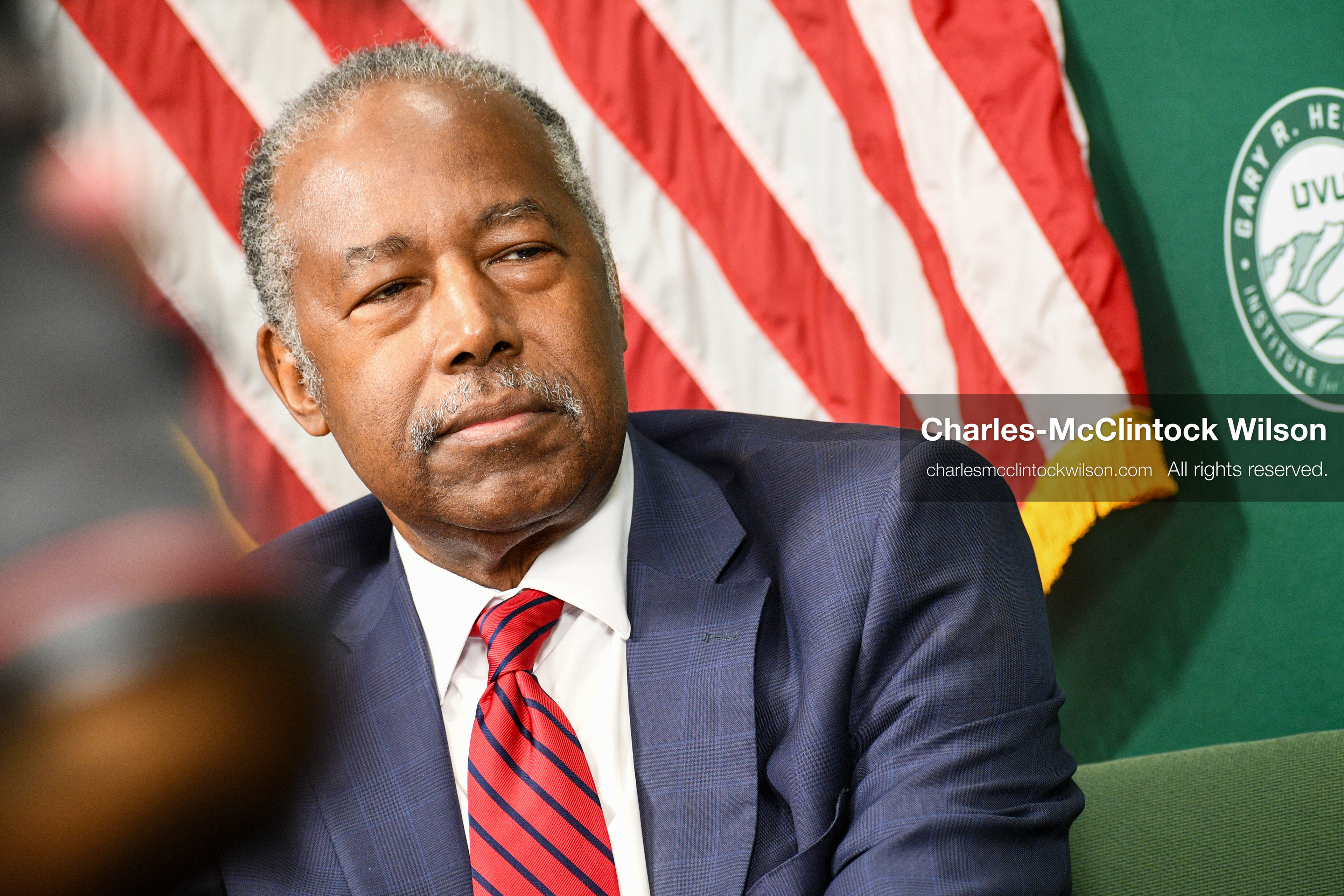 November 5, 2025, Orem, Utah, USA: Dr. Ben Carson, former U.S. Secretary of Housing and Urban Development and 2016 Republican presidential candidate, speaks with members of the press ahead of a public event hosted by the Gary R. Herbert Institute at Utah Valley University in Orem, Utah, on Nov. 5, 2025. (Credit Image: © Charles-McClintock Wilson/ZUMA Press Wire)