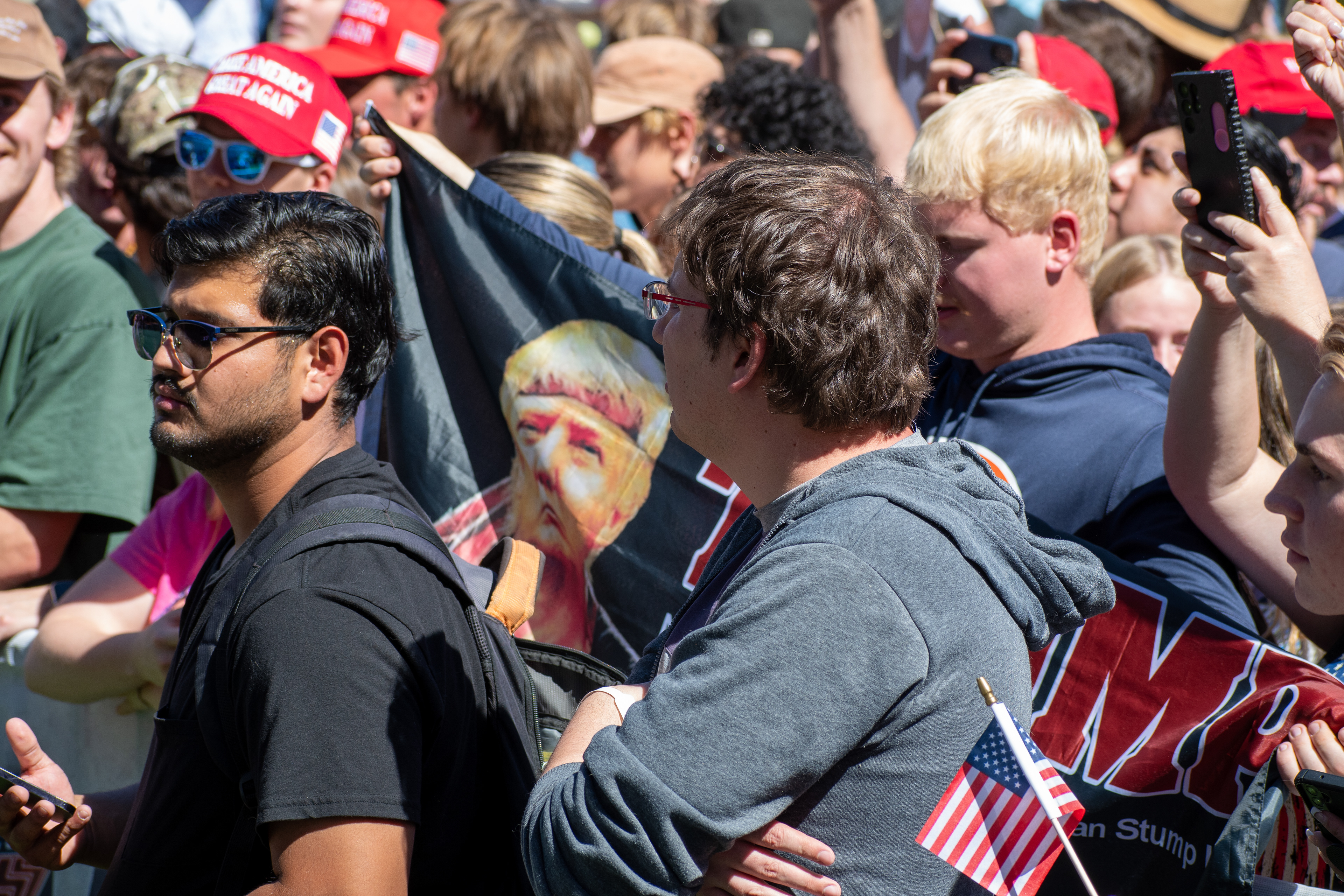 OREM, UTAH – SEPTEMBER 10, 2025: Attendees gather in close formation at Utah Valley University for the opening stop of the American Comeback Tour. The image captures a moment of shared anticipation and civic presence, reflecting the energy, emotion, and communal engagement that defined the event’s intended spirit. © Charles-McClintock Wilson / ZUMA Press
