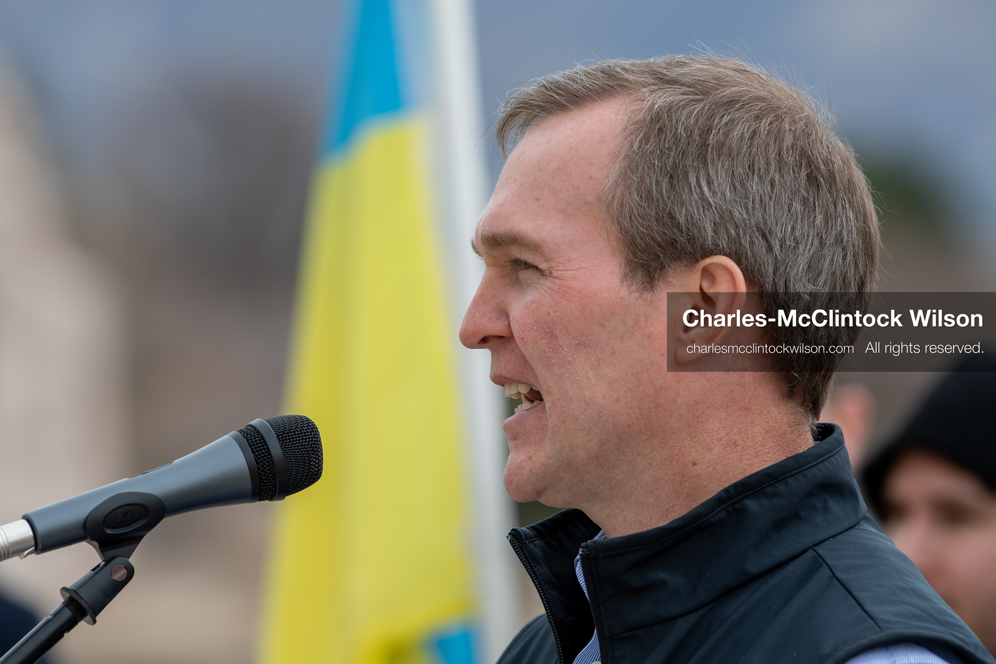  February 28, 2026, Salt Lake City, Utah, USA: Former U.S. Rep BEN MCADAMS, a Democrat from Utah and a 2026 congressional candidate, speaks during the Stand With Ukraine rally at the Utah State Capitol. The event marked the four year anniversary of the full scale Russian invasion of Ukraine and drew community members showing support for Ukrainians and local humanitarian efforts. (Credit Image: © Charles McClintock Wilson/ZUMA Press Wire)
