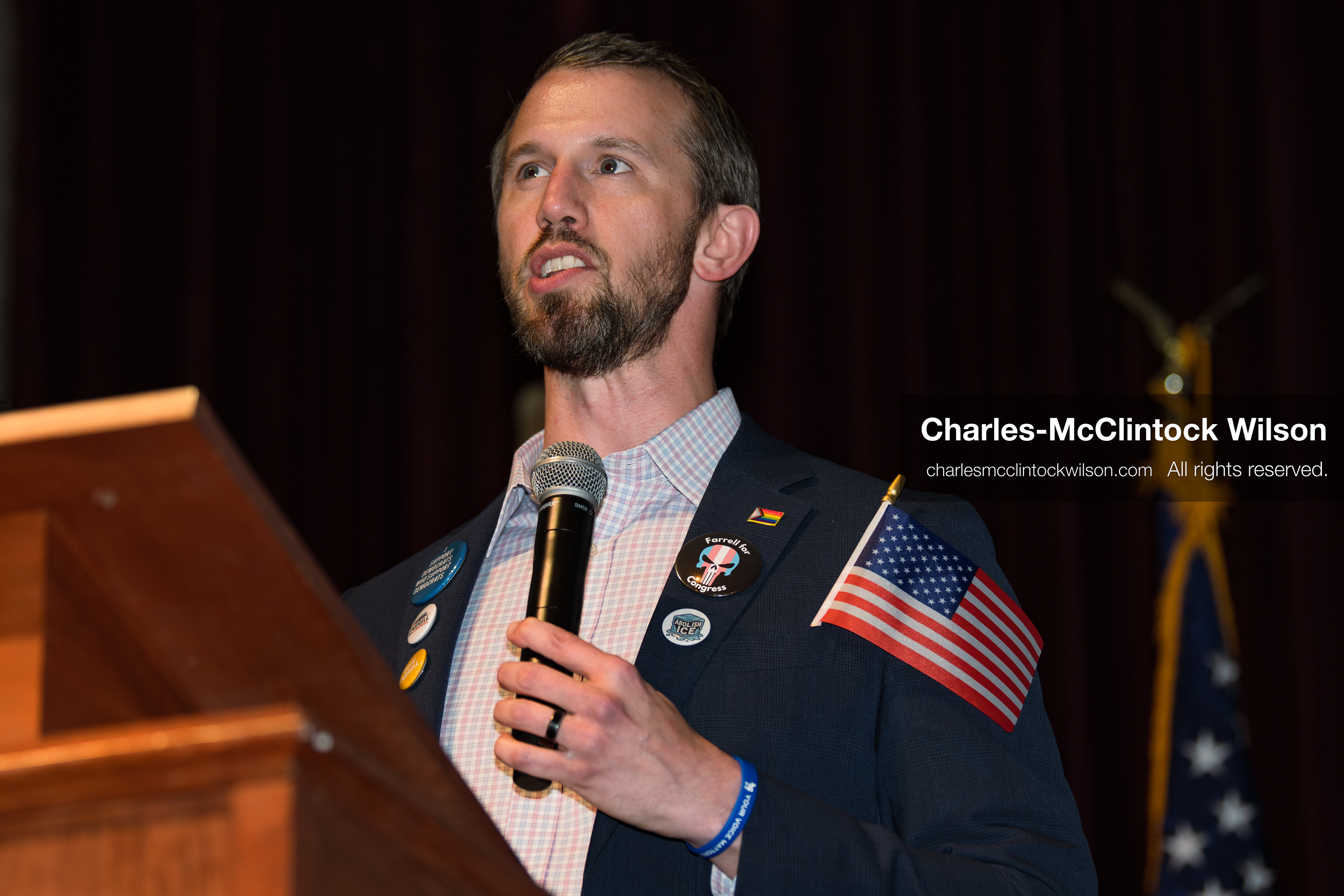 April 25, 2026, Sandy, Utah, USA: MICHAEL FARRELL, a candidate for the Democratic nomination in Utah's 1st Congressional District, speaks during the 2026 Utah Democratic Convention at Jordan High School in Sandy. (Credit Image: © Charles-McClintock Wilson/ZUMA Press Wire)
