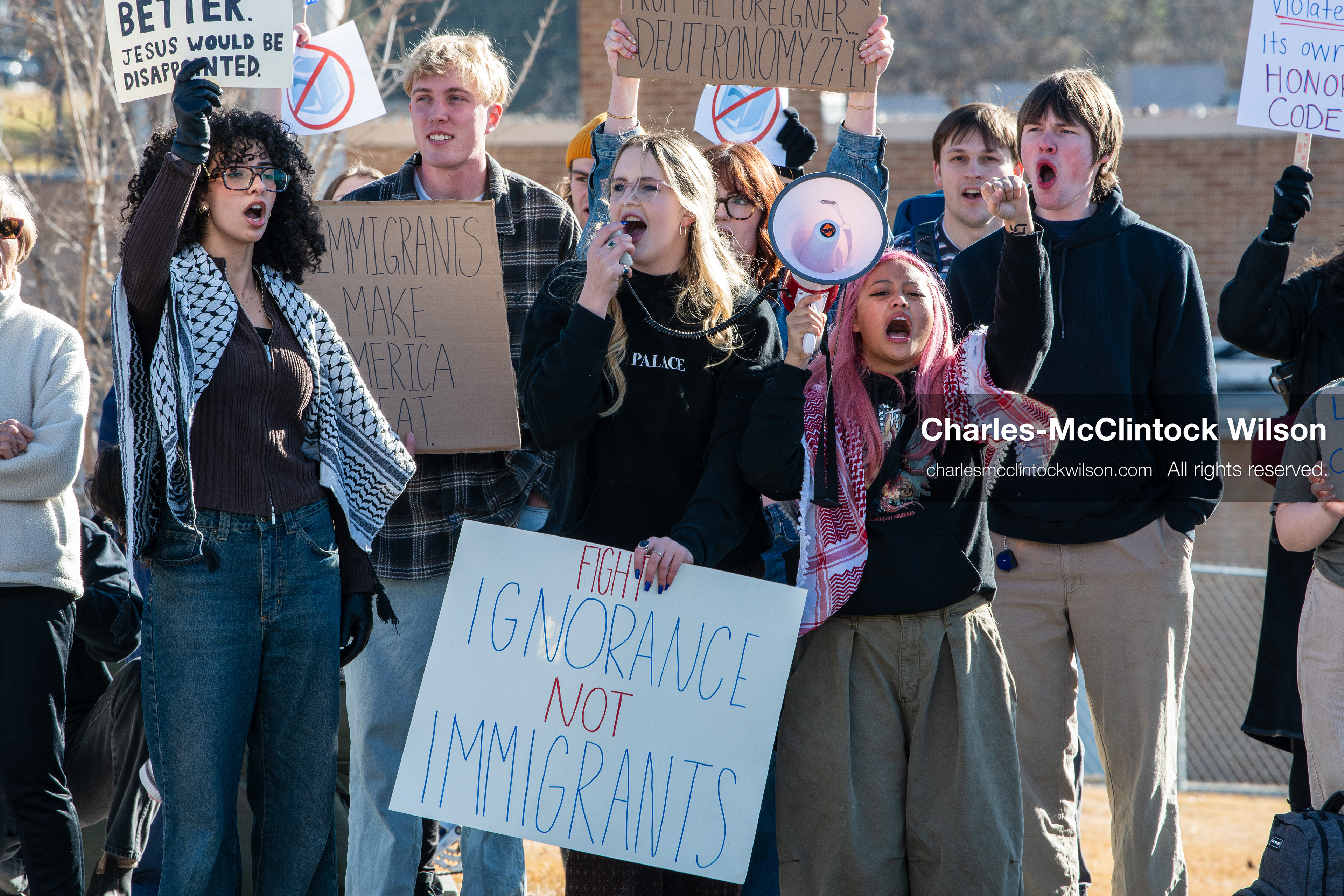 February 5, 2026, Provo, Utah, USA: Students and community members gather near Brigham Young University in Provo to demonstrate against the presence of US Customs and Border Protection recruiters at a career fair held on the BYU campus. (Credit Image: © Charles McClintock Wilson/ZUMA Press Wire)