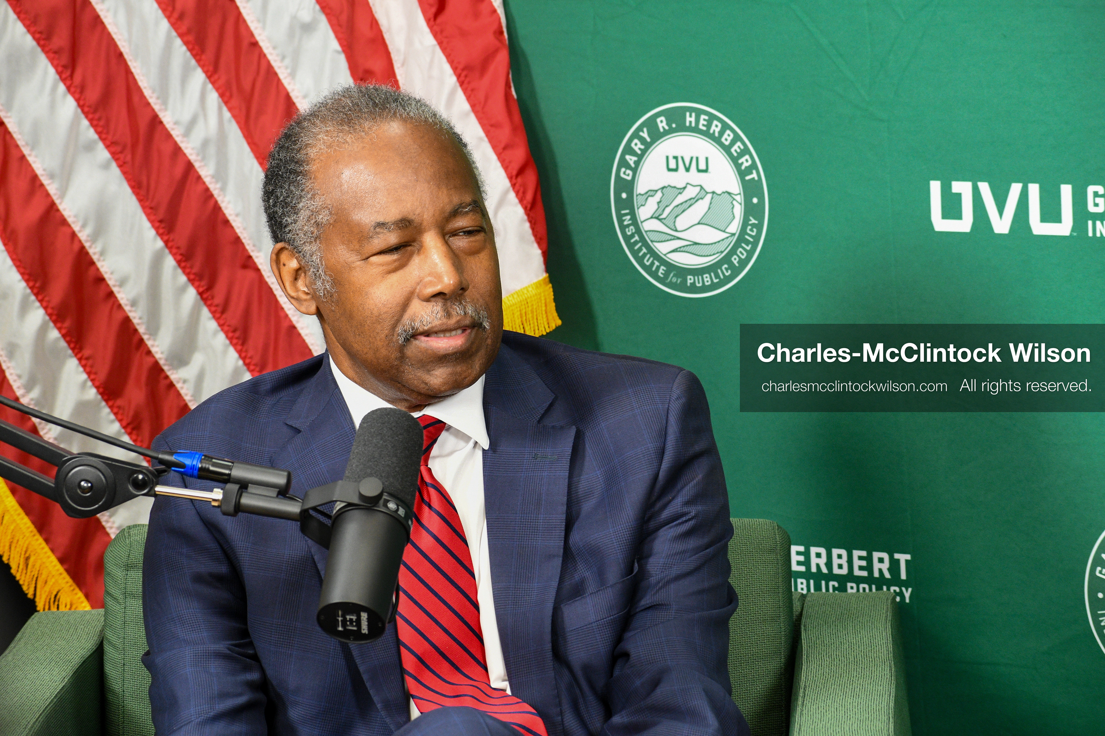November 5, 2025, Orem, Utah, USA: Dr. Ben Carson, former U.S. Secretary of Housing and Urban Development and 2016 Republican presidential candidate, speaks with members of the press ahead of a public event hosted by the Gary R. Herbert Institute at Utah Valley University in Orem, Utah, on Nov. 5, 2025. (Credit Image: © Charles-McClintock Wilson/ZUMA Press Wire)