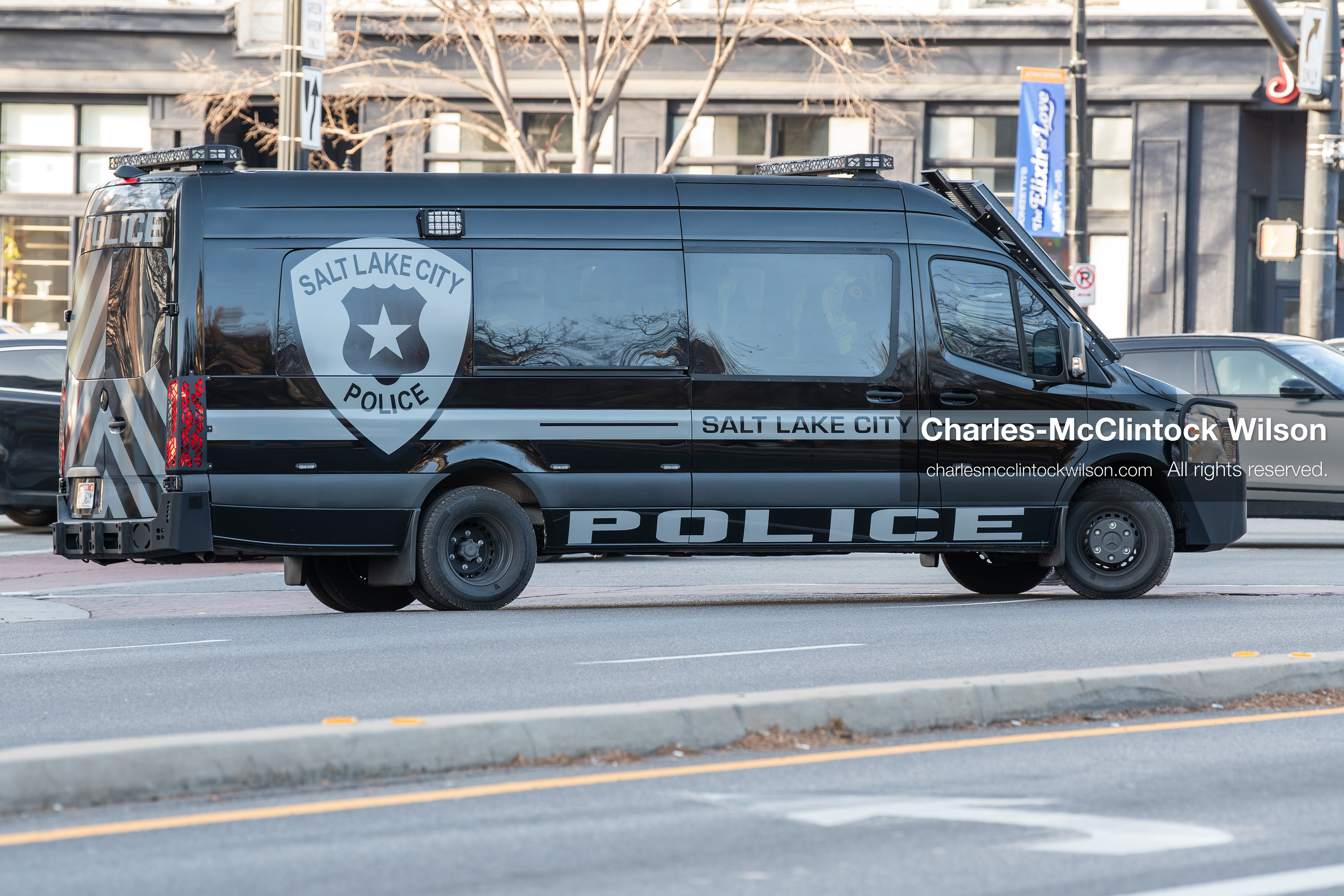 January 30, 2026, Salt Lake City, Utah, USA: A Salt Lake City Police van is parked downtown during an anti‑ICE protest, part of a nationwide response to immigration enforcement policies. (Credit Image: © Charles‑McClintock Wilson/ZUMA Press Wire)