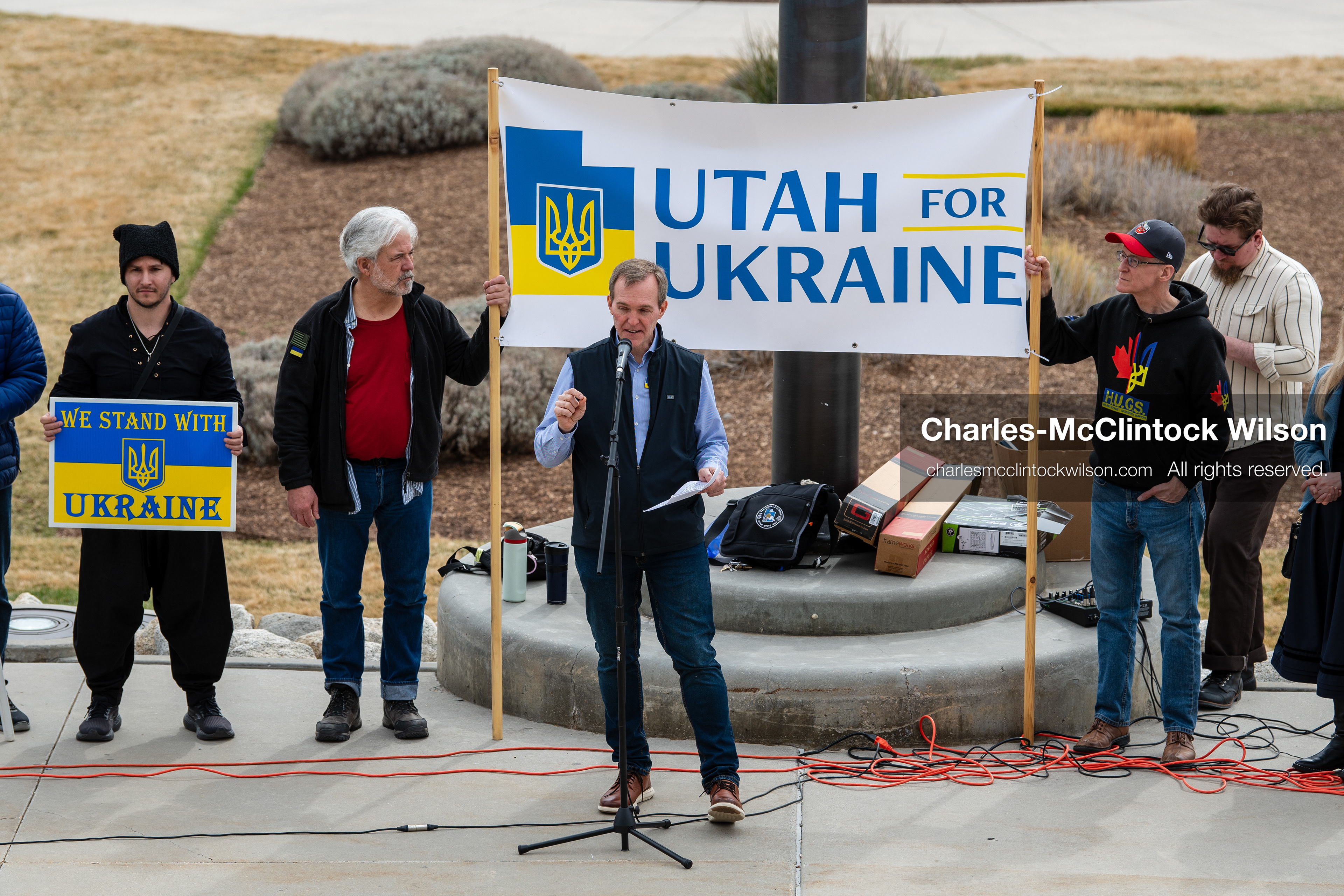  February 28, 2026, Salt Lake City, Utah, USA: Former U.S. Rep BEN MCADAMS, a Democrat from Utah and a 2026 congressional candidate, speaks during the Stand With Ukraine rally at the Utah State Capitol. The event marked the four year anniversary of the full scale Russian invasion of Ukraine and drew community members showing support for Ukrainians and local humanitarian efforts. (Credit Image: © Charles McClintock Wilson/ZUMA Press Wire)