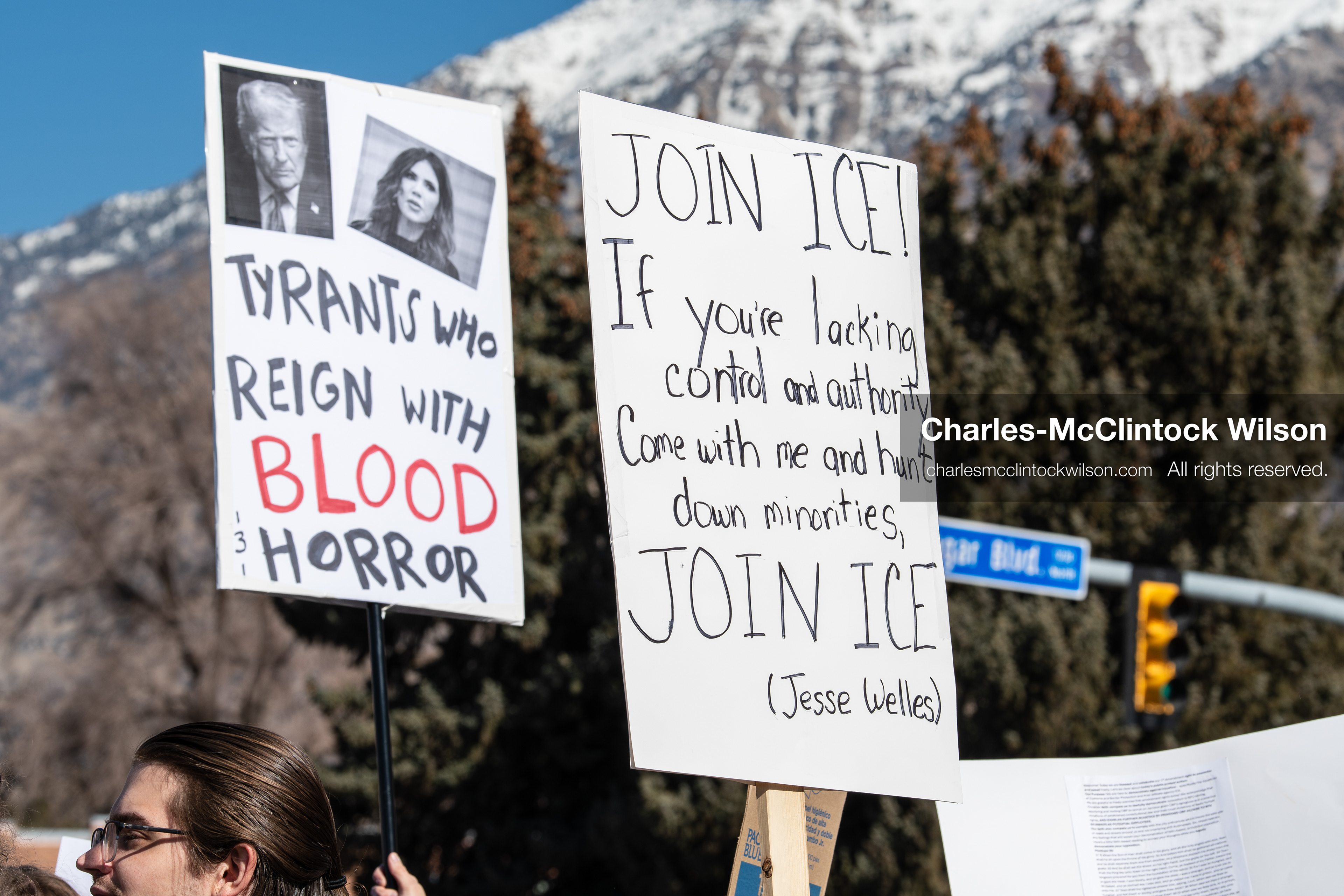 February 5, 2026, Provo, Utah, USA: Students and community members gather near Brigham Young University in Provo to demonstrate against the presence of US Customs and Border Protection recruiters at a career fair held on the BYU campus. (Credit Image: © Charles McClintock Wilson/ZUMA Press Wire)