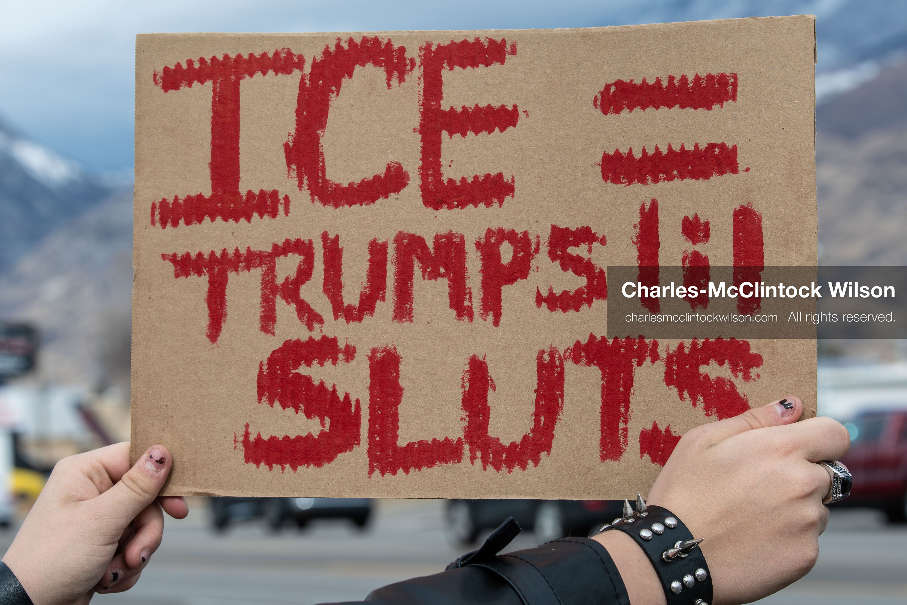 February 11, 2026, Orem, Utah, USA: A student stands along State Street during a student‑led protest involving participants from multiple Orem schools. (Credit Image: © Charles‑McClintock Wilson/ZUMA Press Wire)