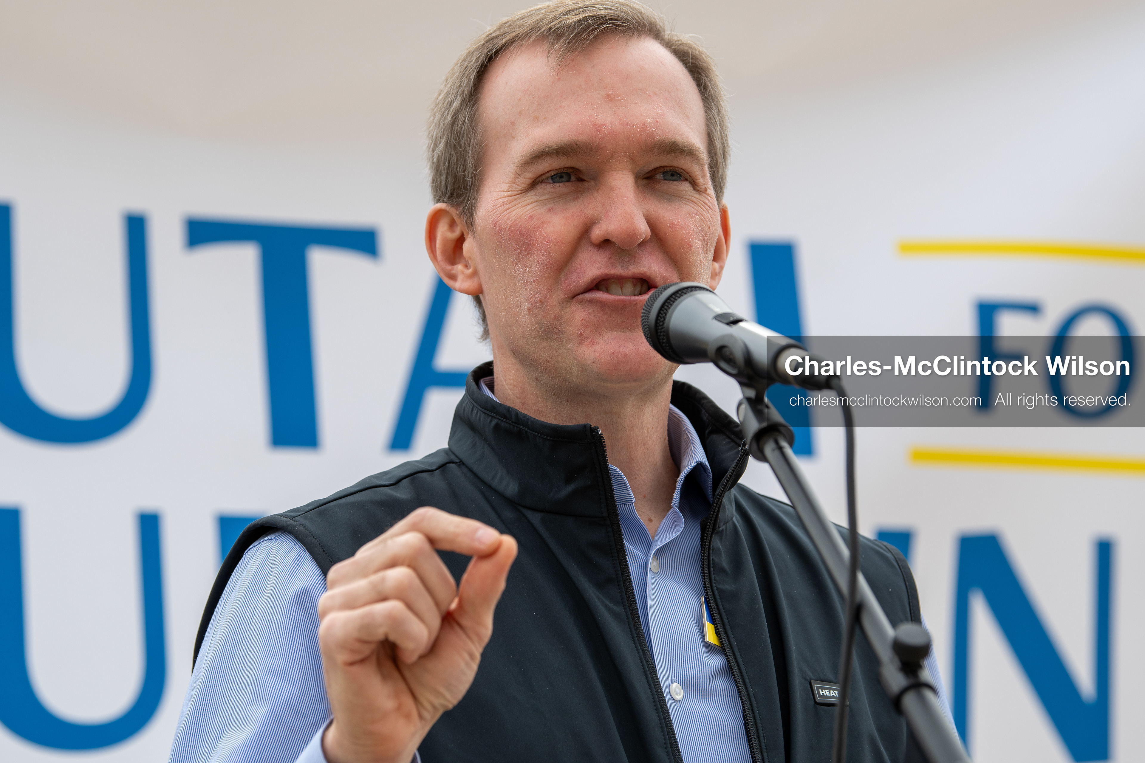  February 28, 2026, Salt Lake City, Utah, USA: Former U.S. Rep BEN MCADAMS, a Democrat from Utah and a 2026 congressional candidate, speaks during the Stand With Ukraine rally at the Utah State Capitol. The event marked the four year anniversary of the full scale Russian invasion of Ukraine and drew community members showing support for Ukrainians and local humanitarian efforts. (Credit Image: © Charles McClintock Wilson/ZUMA Press Wire)