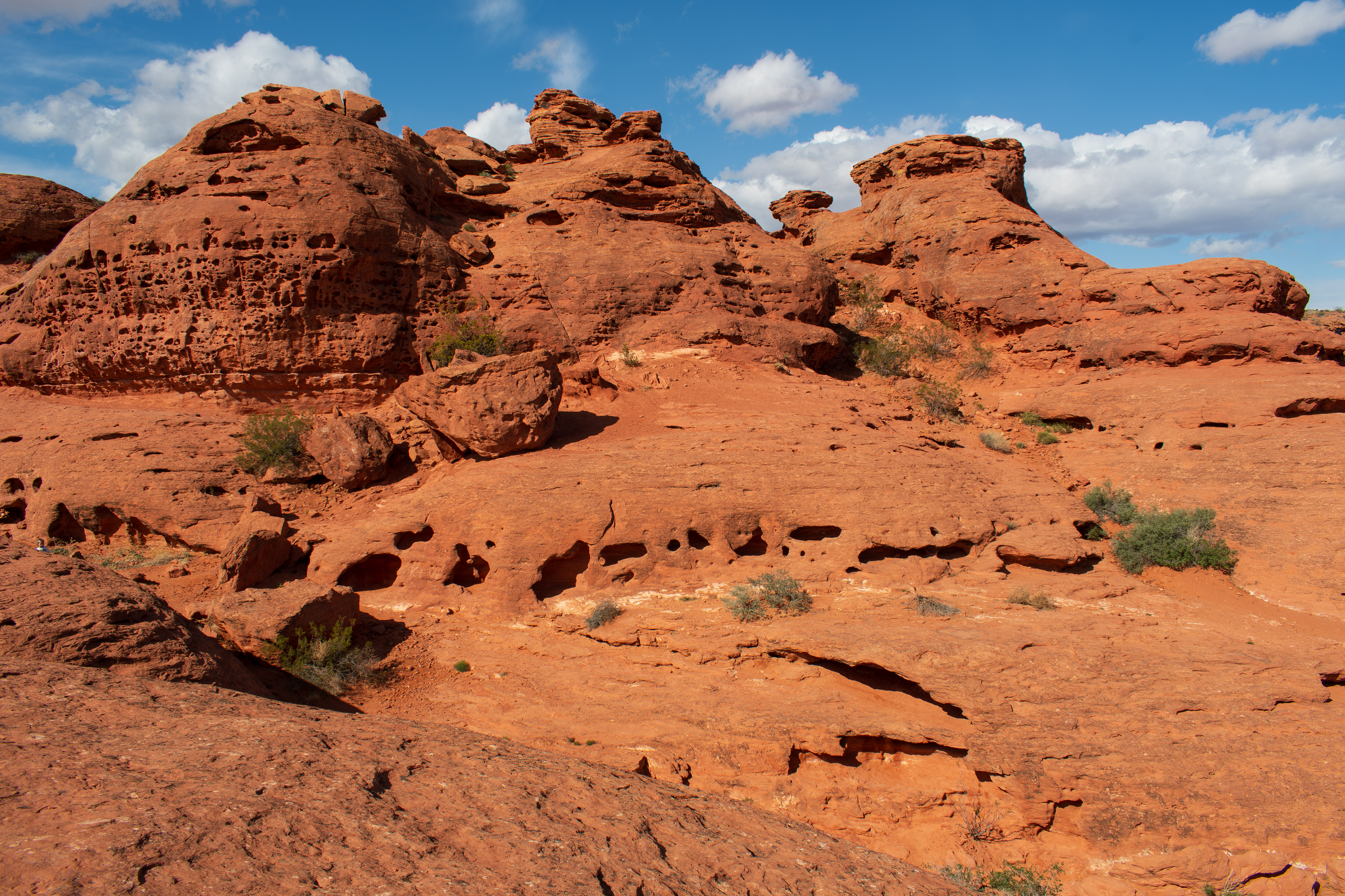 ST. GEORGE, UTAH, USA – MAY 5, 2025: Natural sandstone formations and arid terrain at Pioneer Park, a scenic public space in St. George, Utah, known for its red rock landscapes and hiking trails.