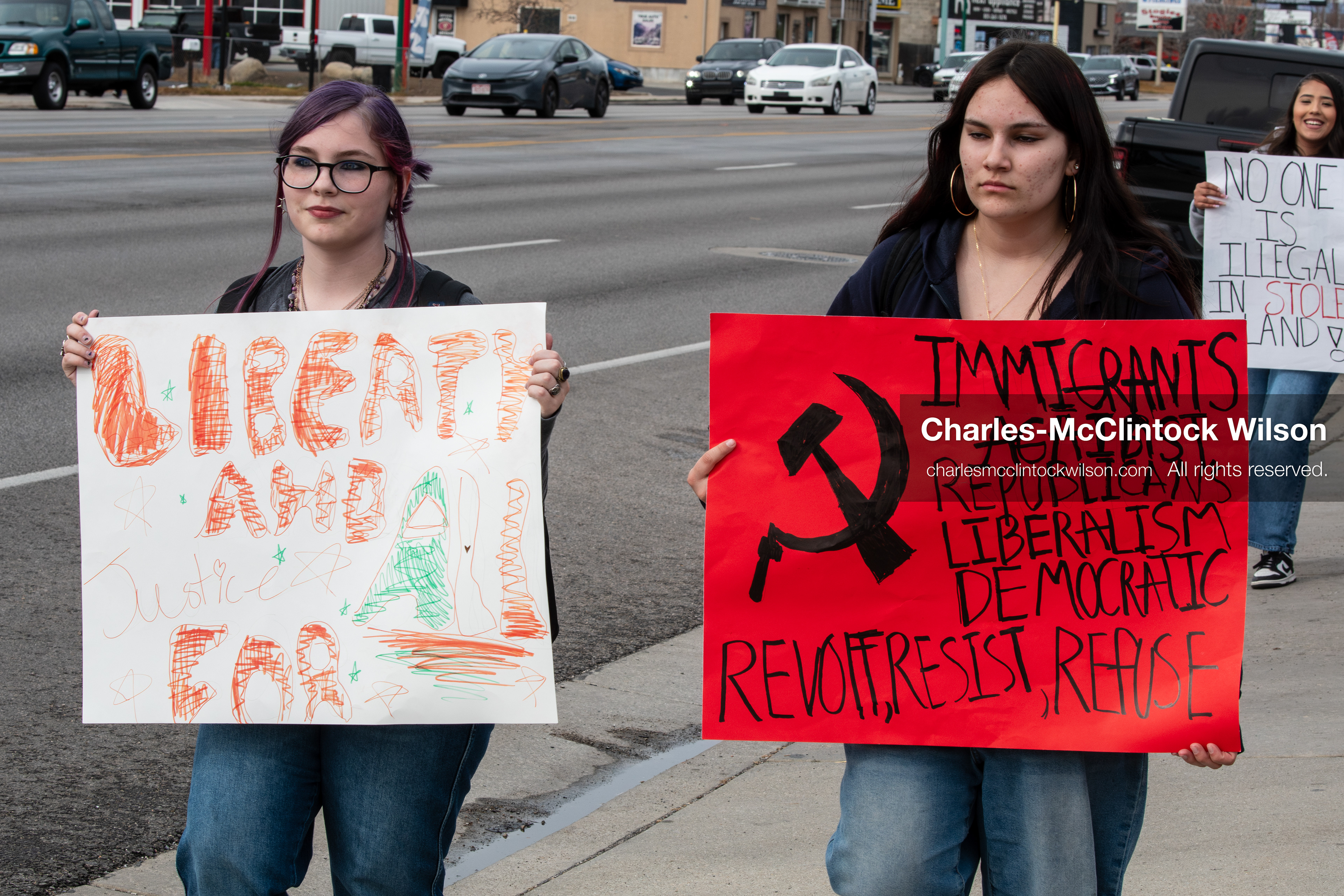 February 11, 2026, Orem, Utah, USA: Students march along State Street during a student‑led protest involving participants from multiple Orem schools. (Credit Image: © Charles‑McClintock Wilson/ZUMA Press Wire)