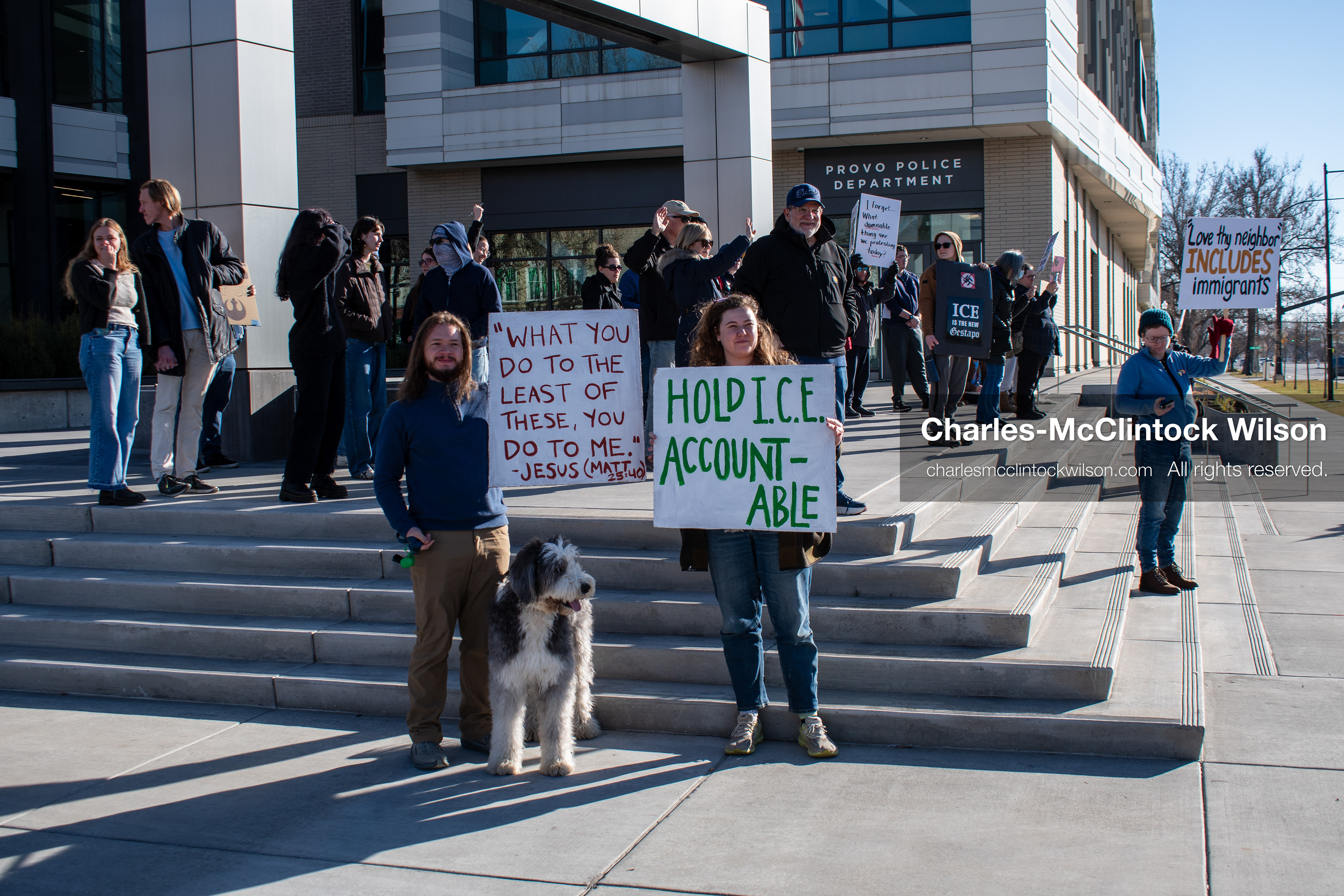 January 20, 2026, Provo, Utah, USA: Protesters gather outside Provo City Hall during the Free America Walkout protest in Provo, Utah, on January 20, 2026. Demonstrators held signs calling for justice, immigration reform, and an end to detention practices. (Credit Image: © Charles-McClintock Wilson/ZUMA Press Wire)