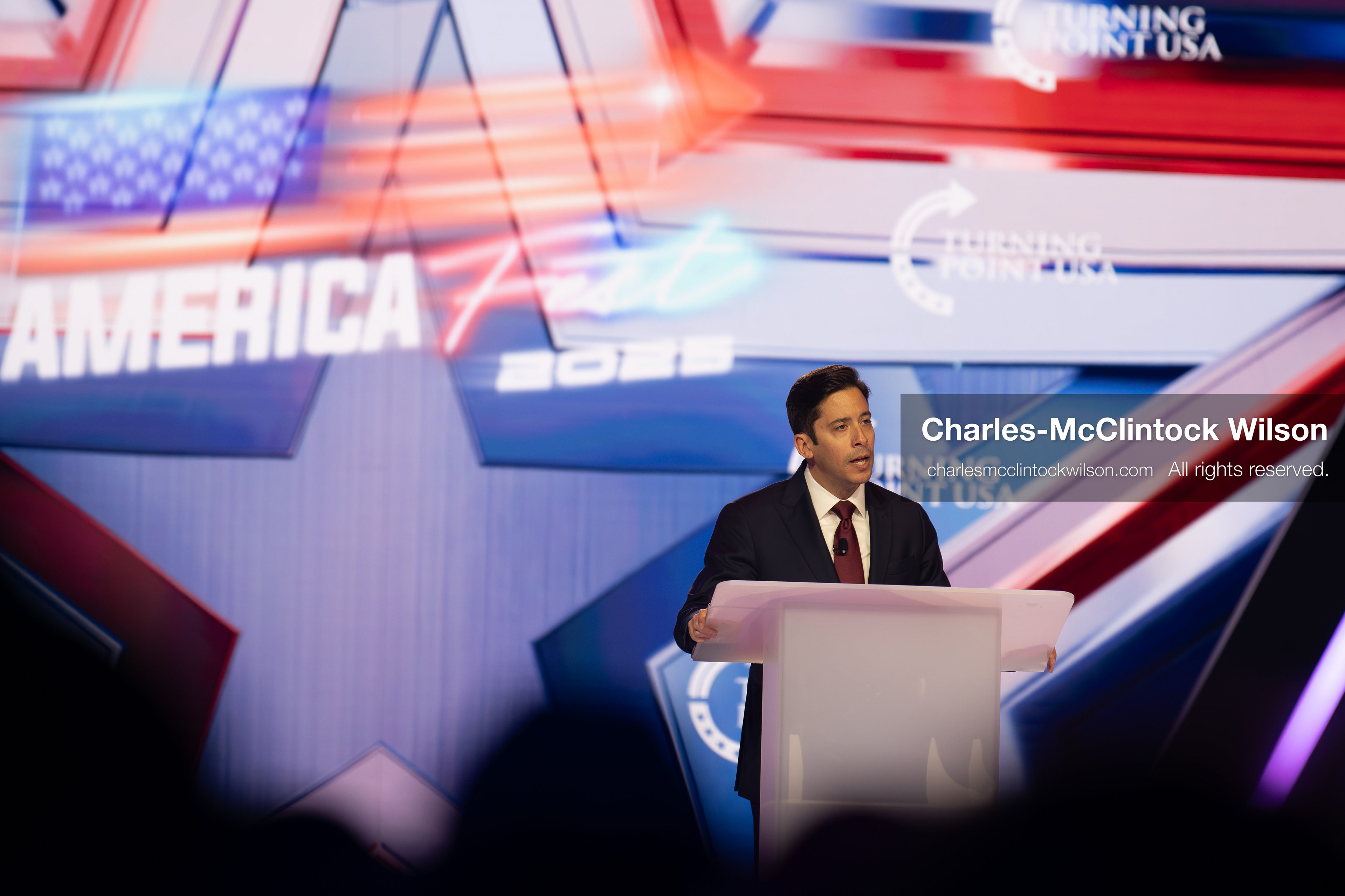 December 18, 2025, Phoenix, Arizona, USA: Michael Knowles speaks during Day One of Turning Point USA’s AmericaFest 2025 at the Phoenix Convention Center in Phoenix, Arizona.