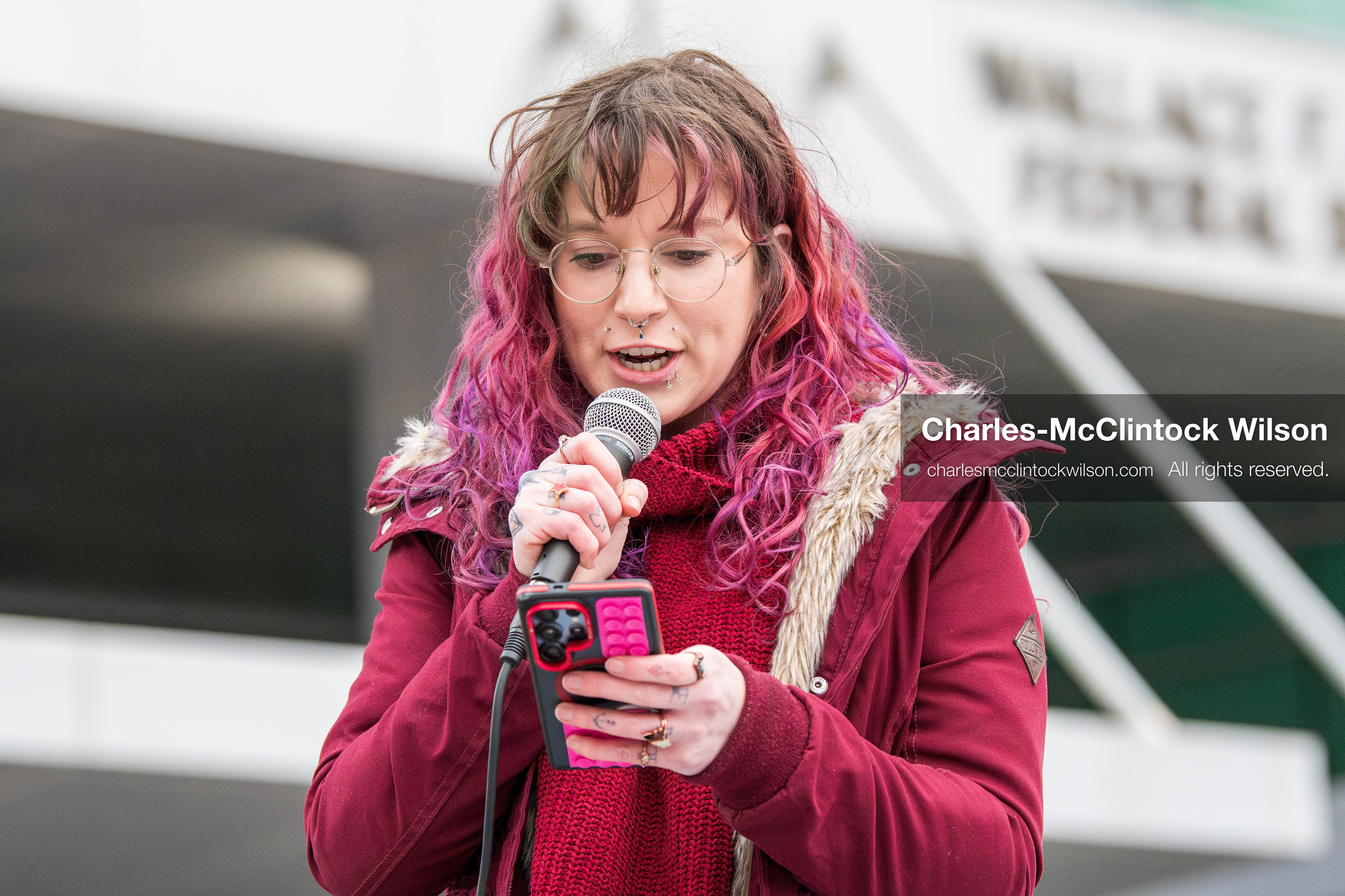 January 3, 2026, Salt Lake City, Utah, USA: A speaker addresses demonstrators during a protest against US military action in Venezuela outside the Wallace Federal Building in Salt Lake City, Utah. The protest was part of a nationwide mobilization opposing airstrikes and foreign intervention. (Credit Image: (c) Charles‑McClintock Wilson/ZUMA Press Wire)