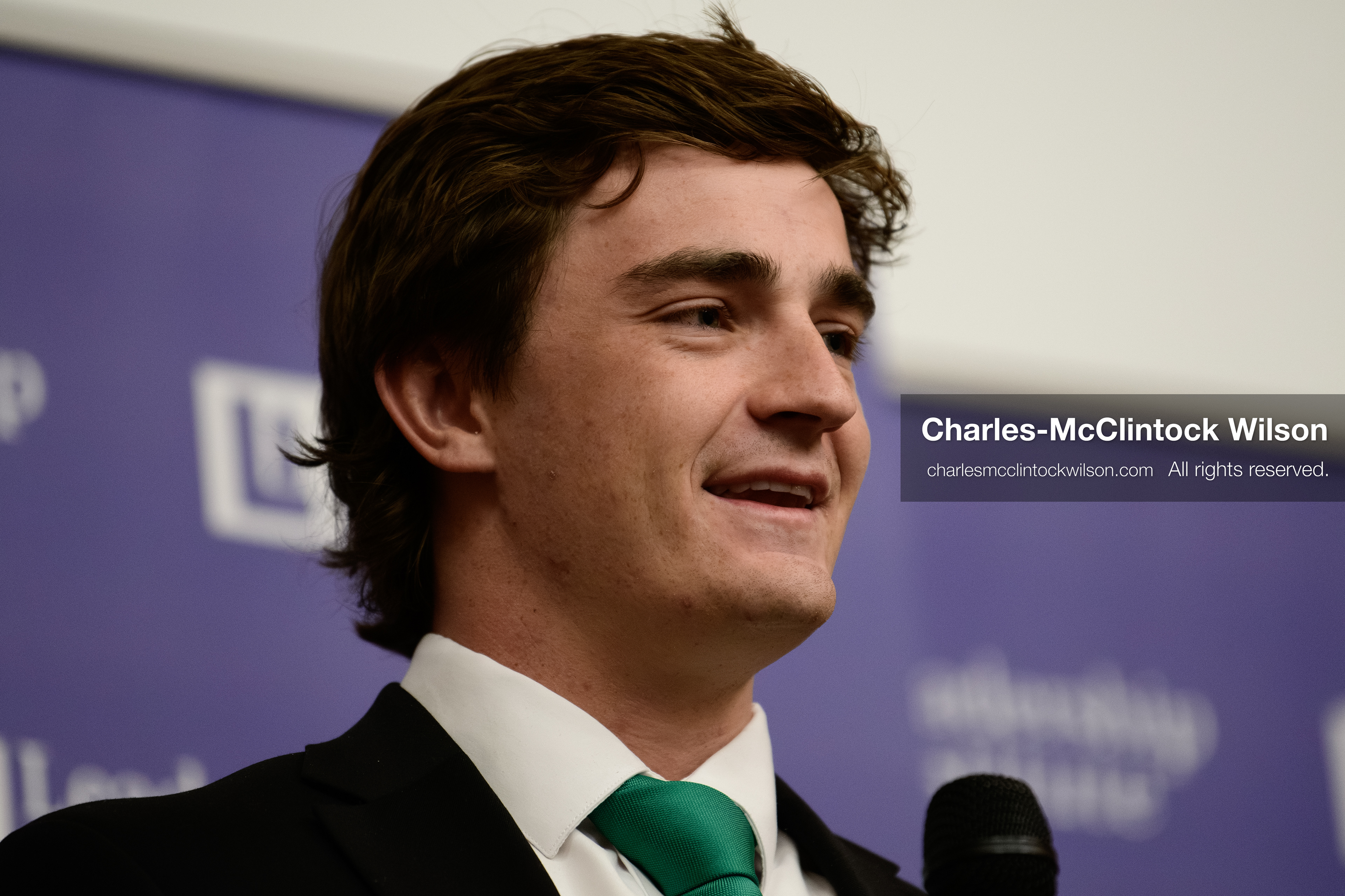 Salt Lake City, Utah, USA — US YouTuber Nick Shirley speaks during a “Learing Tour” event organized by the Utah Federation of College Republicans at the University of Utah, April 10, 2026. (Credit Image: © Charles-McClintock Wilson/ZUMA Press Wire)