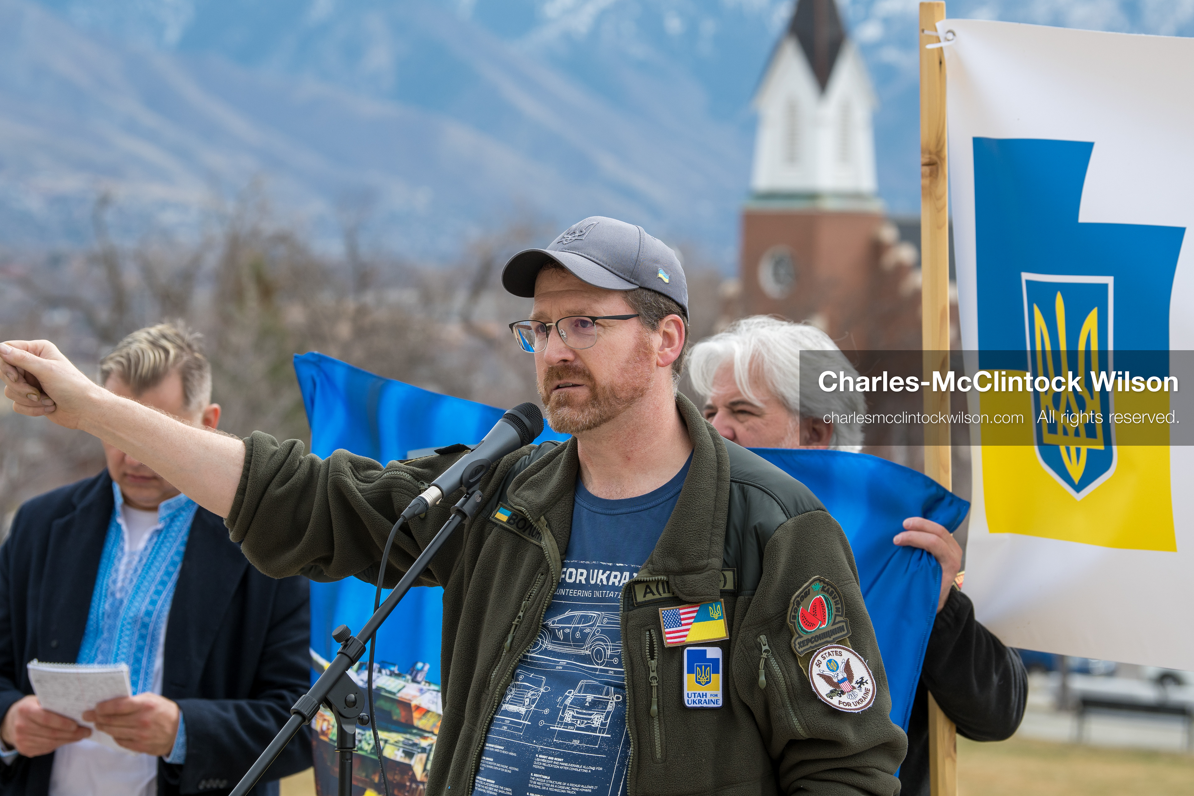 February 28, 2026, Salt Lake City, Utah, USA: NATHANIEL SANDERS, a Salt Lake County Deputy District Attorney and a vocal advocate for Ukraine, speaks during the Stand With Ukraine rally at the Utah State Capitol. The event marked the four year anniversary of the full scale Russian invasion of Ukraine and brought community members together in support of Ukrainians and local humanitarian efforts. (Credit Image: © Charles McClintock Wilson/ZUMA Press Wire) 