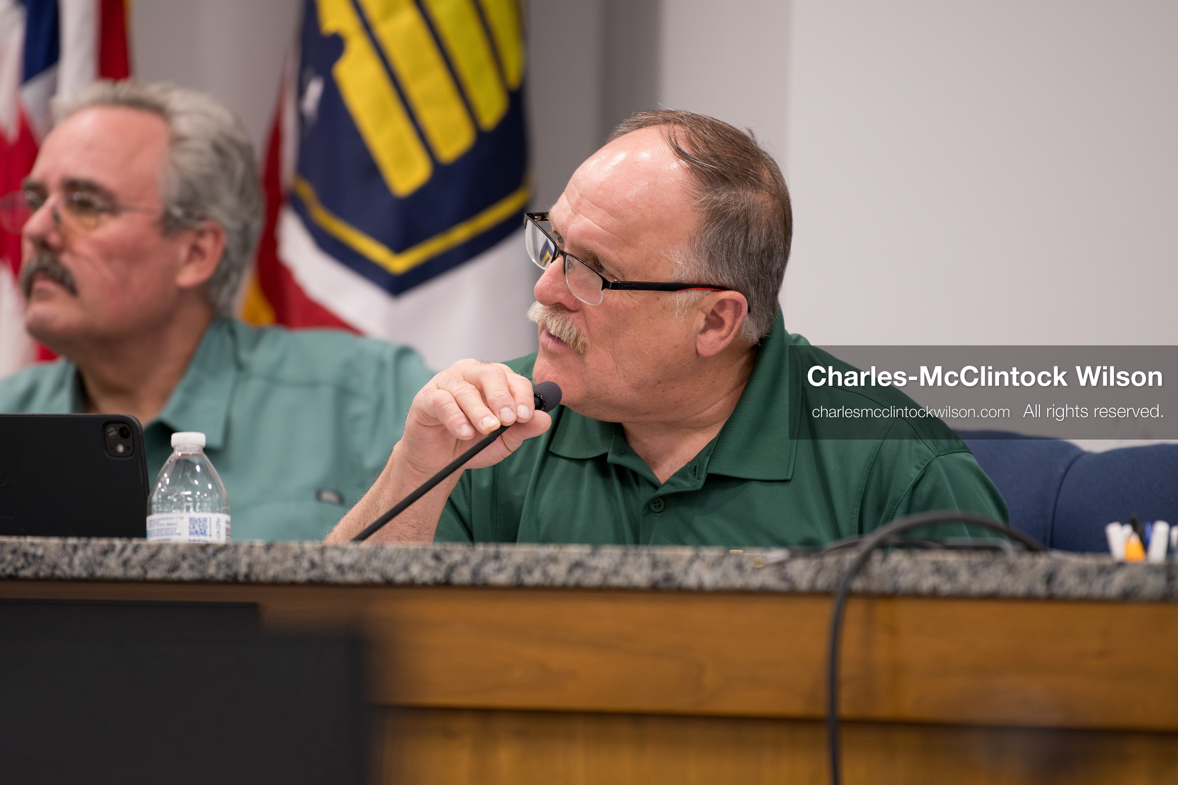 May 13, 2026, Brigham City, Utah, USA: Box Elder County Commissioner TYLER VINCENT speaks into a microphone during the Box Elder County Commission meeting inside the Box Elder County Justice Center in Brigham City, Utah. The meeting addressed the proposed data‑center project backed by businessman Kevin O’Leary, which has drawn public concern over water use, power demand, and transparency. (Credit Image: © Charles‑McClintock Wilson/ZUMA Press Wire)