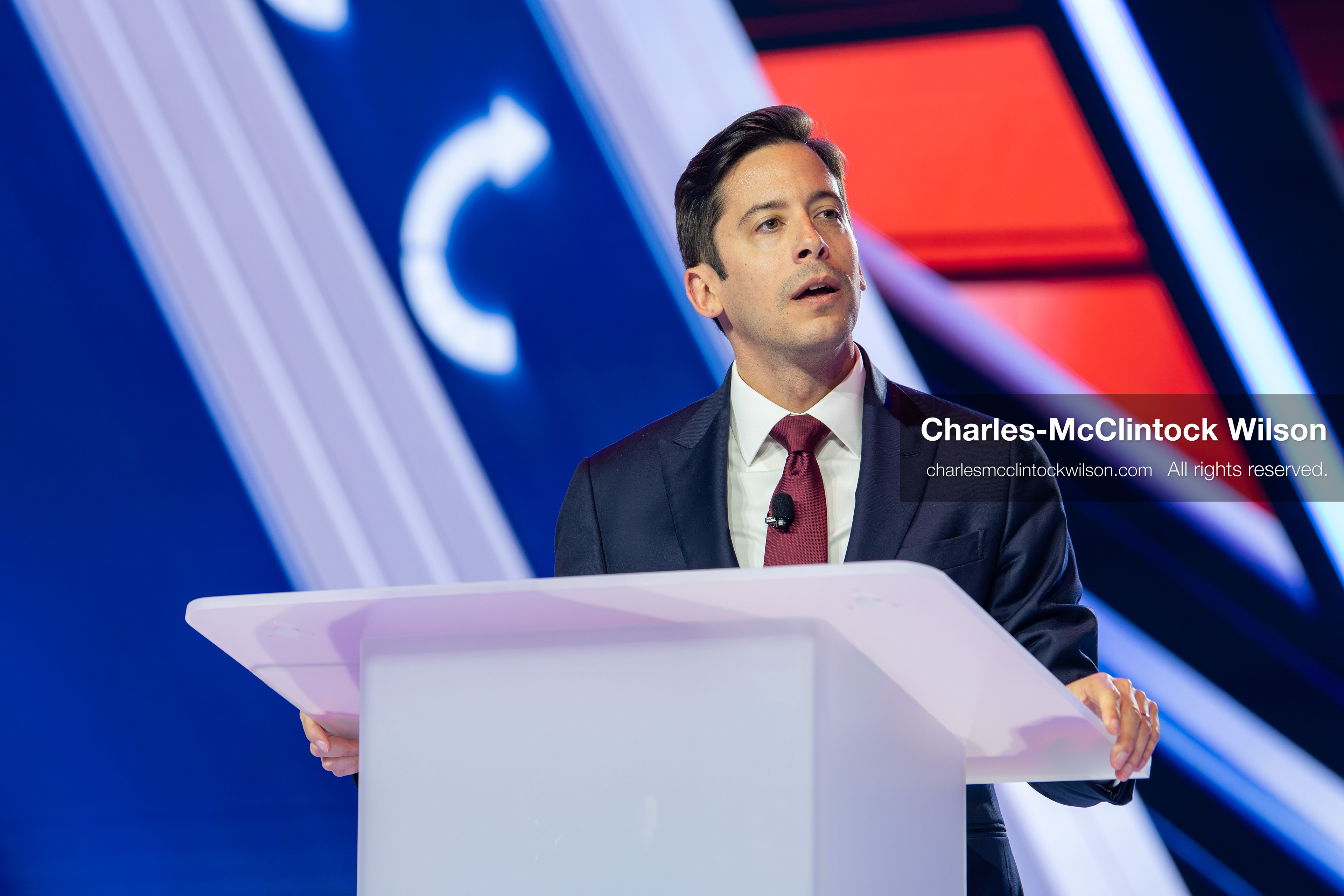 December 18, 2025, Phoenix, Arizona, USA: Michael Knowles speaks during Day One of Turning Point USA’s AmericaFest 2025 at the Phoenix Convention Center in Phoenix, Arizona.