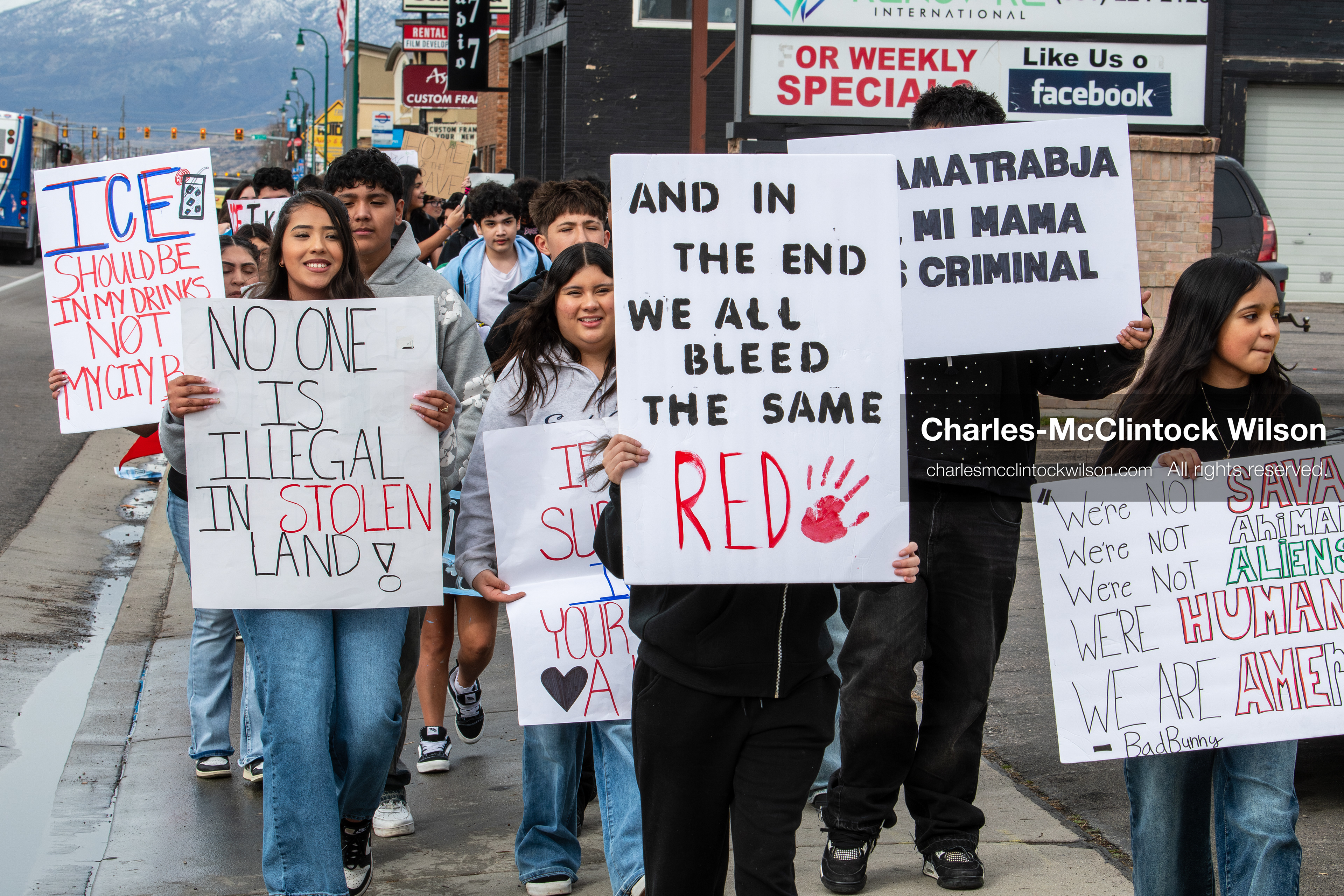 February 11, 2026, Orem, Utah, USA: Students march along State Street during a student‑led protest involving participants from multiple Orem schools. (Credit Image: © Charles‑McClintock Wilson/ZUMA Press Wire)