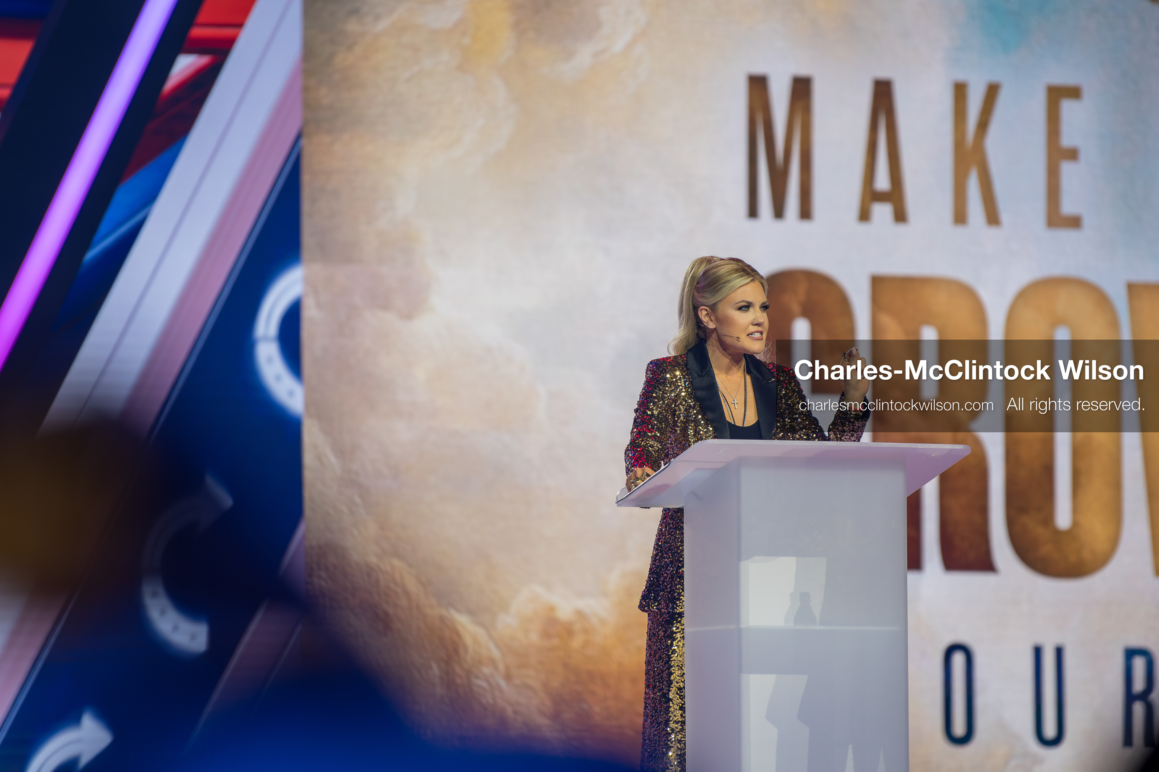 December 18, 2025, Phoenix, Arizona, USA: Mrs. Erika Kirk, CEO of Turning Point USA, speaks during Day One of Turning Point USA’s AmericaFest 2025 at the Phoenix Convention Center in Phoenix, Arizona.   (Credit Image: © Charles‑McClintock Wilson/ZUMA Press Wire)