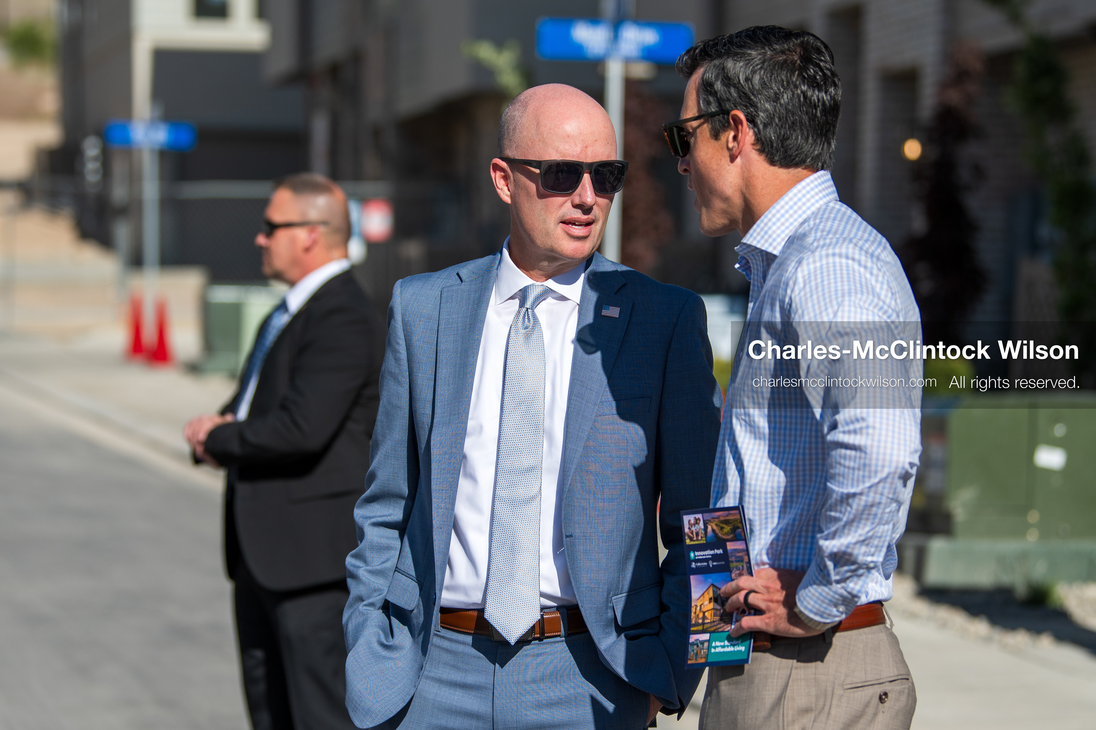 May 28, 2026, Lehi, Utah, USA: Utah Governor SPENCER COX speaks with an attendee before the opening ceremony for Innovation Park at Holbrook Farms and the Lehi Rippy Literacy Center on May 28, 2026, in Lehi, Utah. (Credit Image: © Charles‑McClintock Wilson/ZUMA Press Wire)
