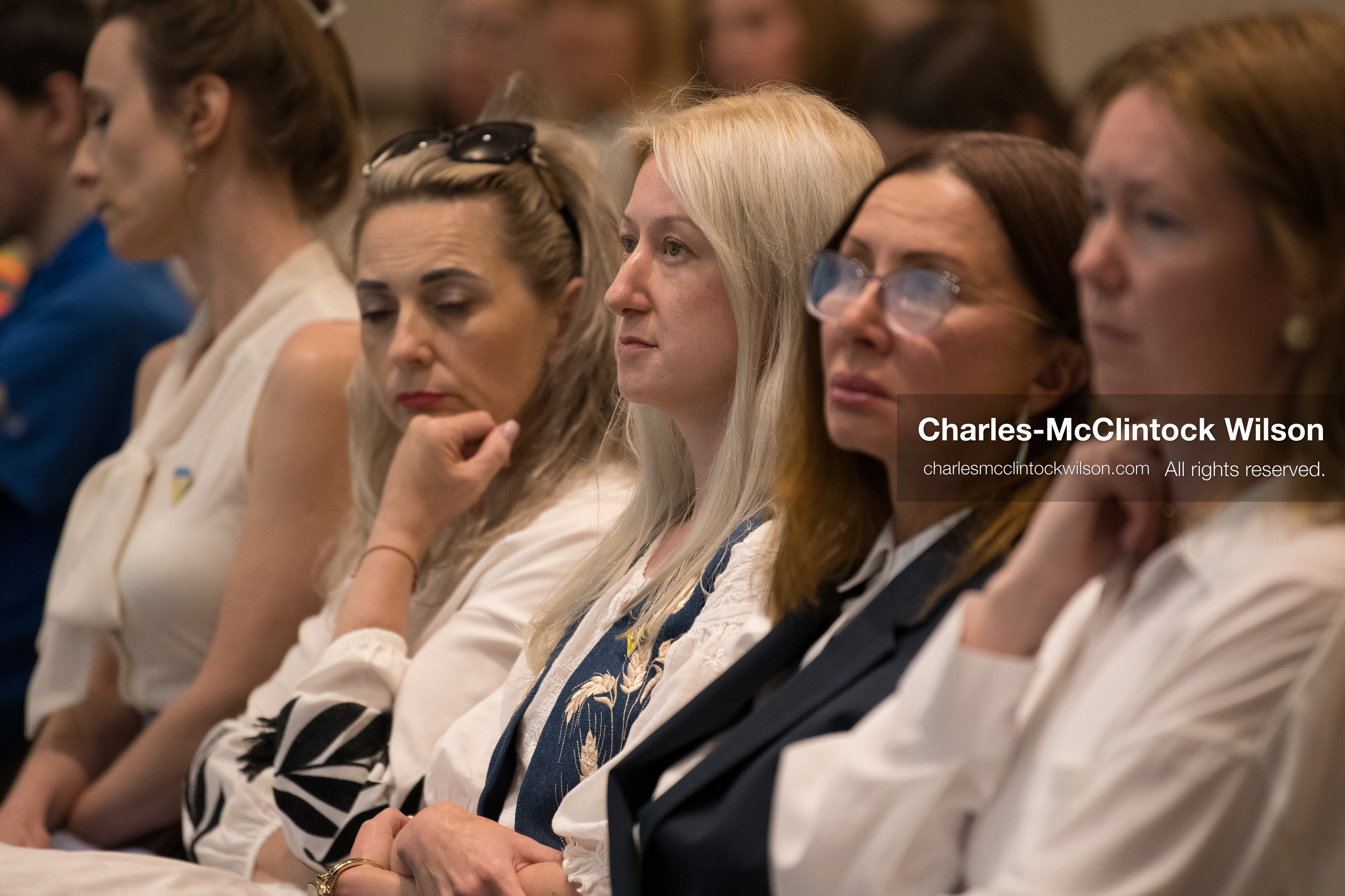 July 23, 2026, Salt Lake City, Utah, USA: IRYNA DUBENKO-LIPP (center) sits with audience members during a community meeting featuring Ukrainian activist Serhiy Prytula at the Utah State Capitol building in Salt Lake City, Utah, on Thursday, July 23, 2026. The event, titled ''Ukraine in the Fifth Year of the Full-Scale War: An Honest Conversation,'' was hosted by the Prytula Foundation USA to discuss civil defense and ongoing humanitarian aid initiatives. (Credit Image: © Charles-McClintock Wilson/ZUMA Press Wire)