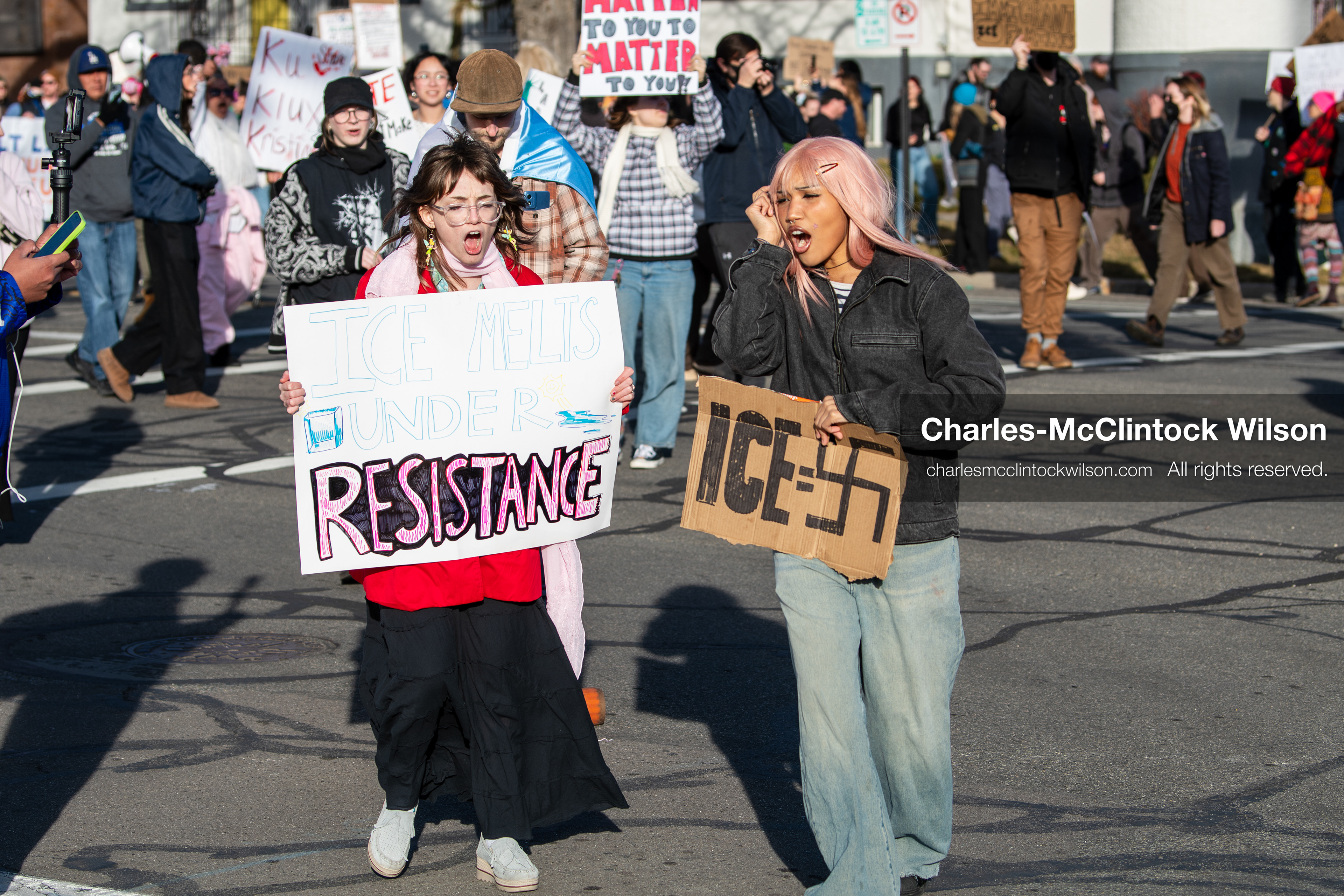 January 30, 2026, Salt Lake City, Utah, USA: Demonstrators march through downtown Salt Lake City during an anti‑ICE protest, part of a nationwide response to immigration enforcement policies. (Credit Image: © Charles‑McClintock Wilson/ZUMA Press Wire)