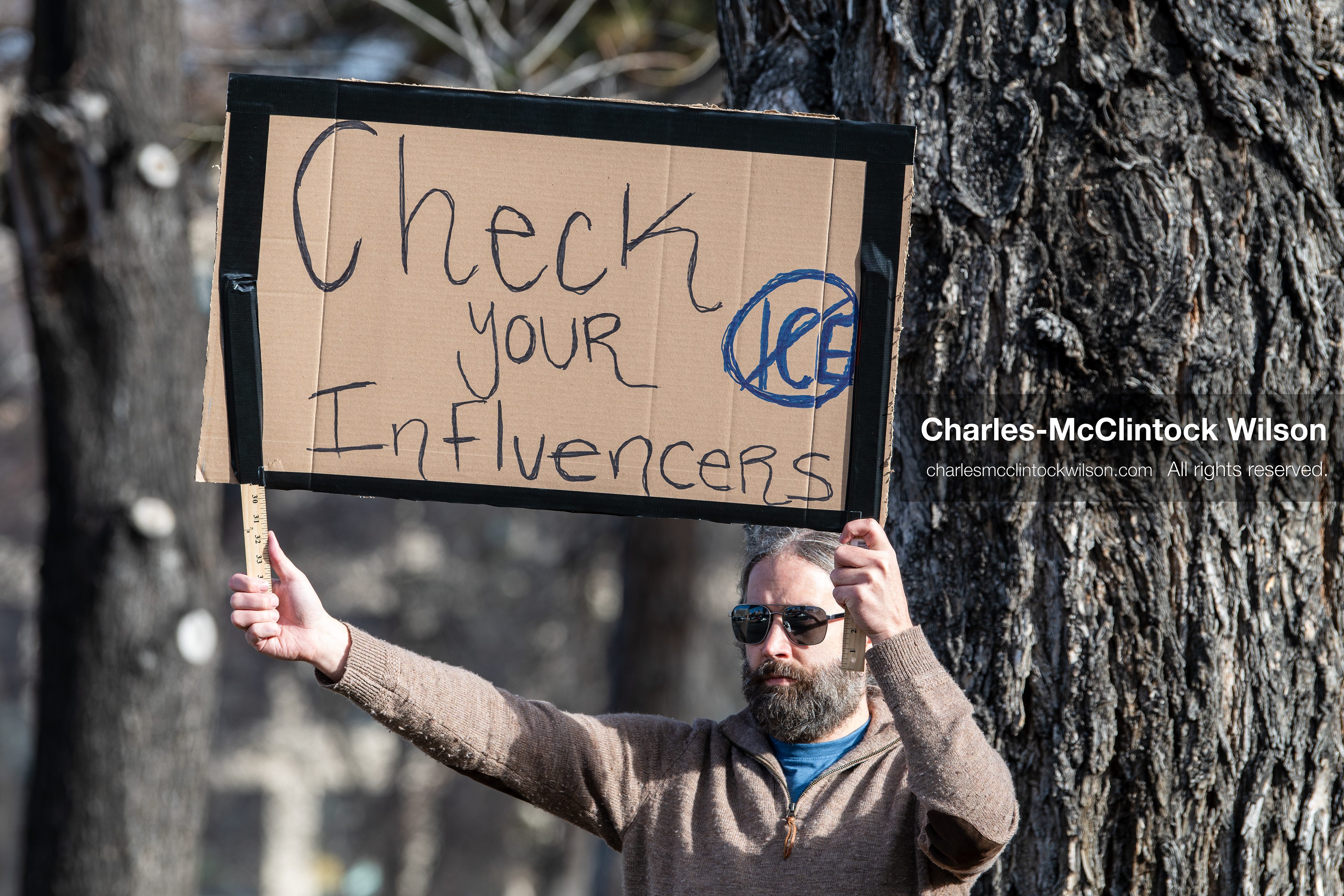 January 30, 2026, Salt Lake City, Utah, USA: A demonstrator holds a sign during an anti‑ICE protest in Salt Lake City, part of a nationwide response to immigration enforcement policies. (Credit Image: © Charles‑McClintock Wilson/ZUMA Press Wire)