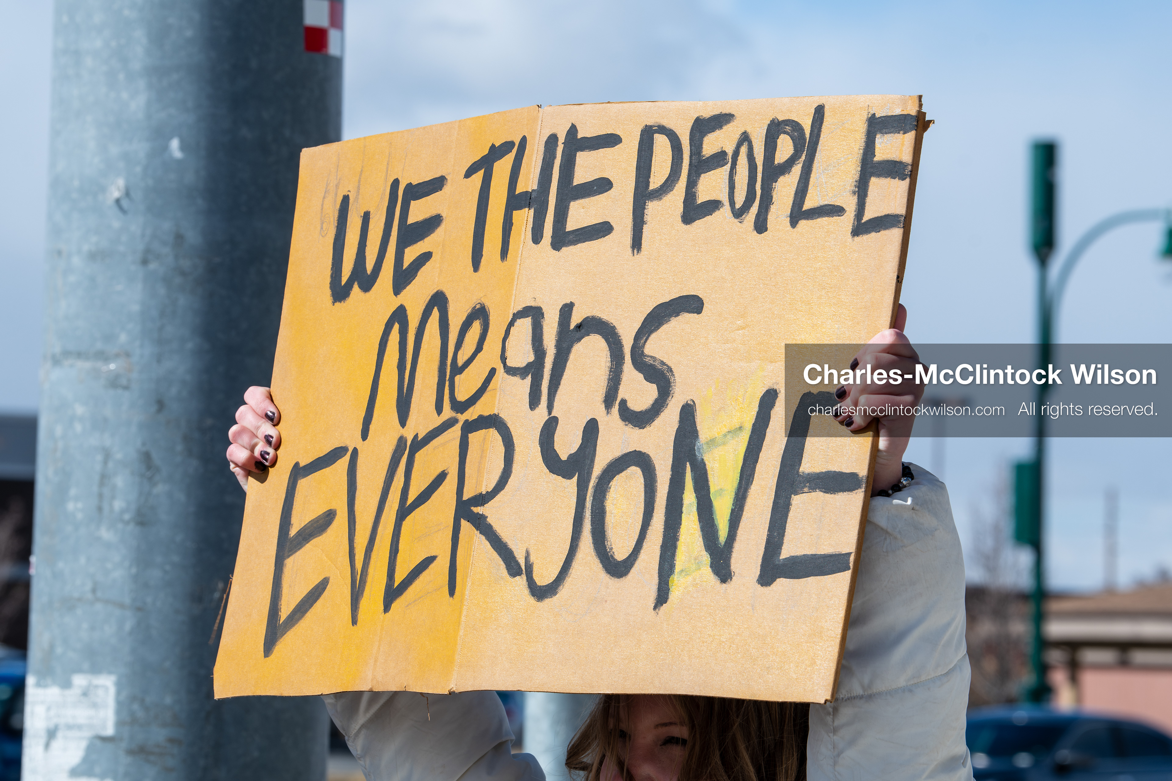 February 20, 2026, Orem, Utah, USA: A participant holds a cardboard sign during a student led protest against ICE in front of Orem City Hall. Demonstrators gather along State Street as the event continues in the area. (Credit Image: © Charles McClintock Wilson/ZUMA Press Wire)