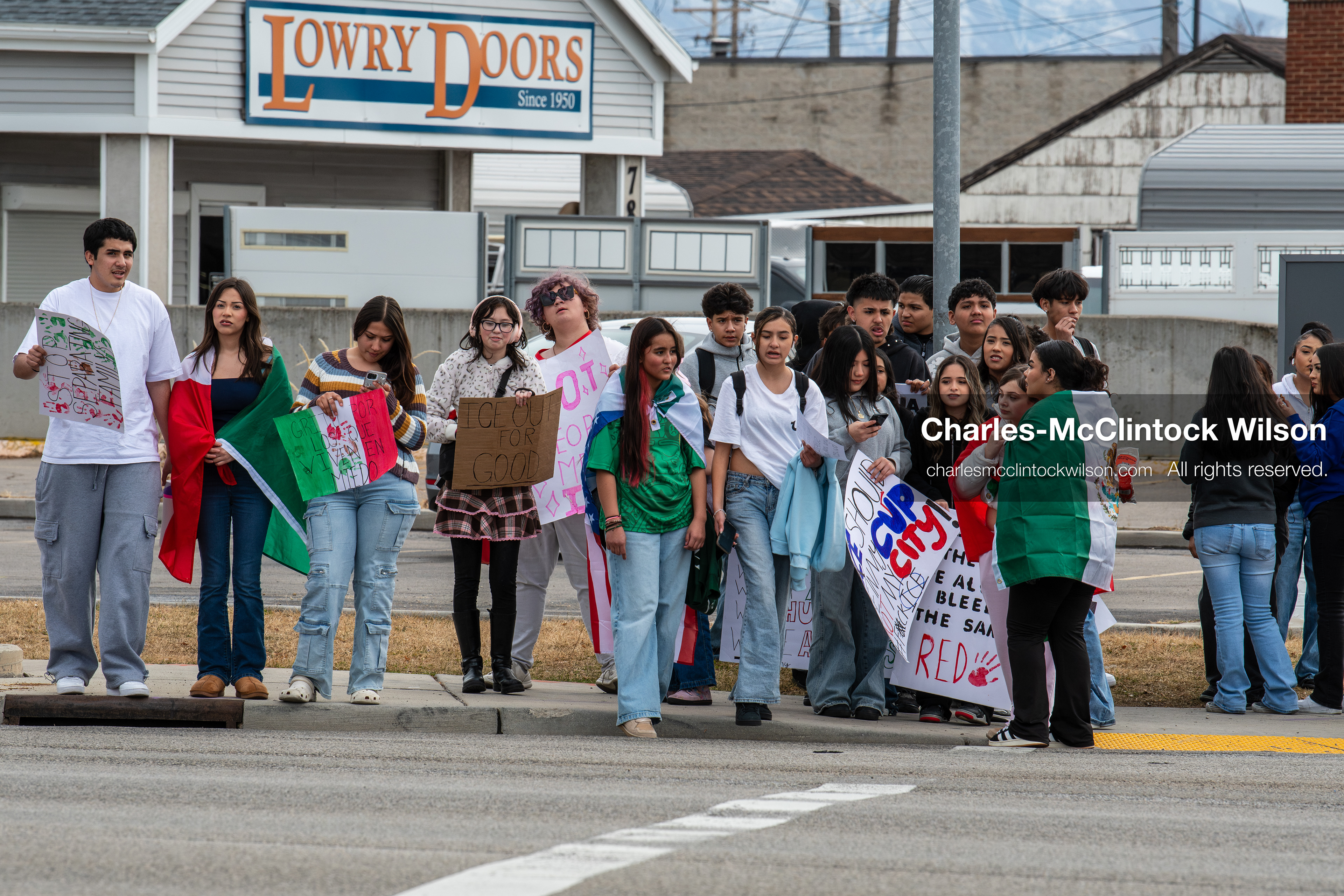 February 11, 2026, Orem, Utah, USA: Students march along State Street during a student‑led protest involving participants from multiple Orem schools. (Credit Image: © Charles‑McClintock Wilson/ZUMA Press Wire)