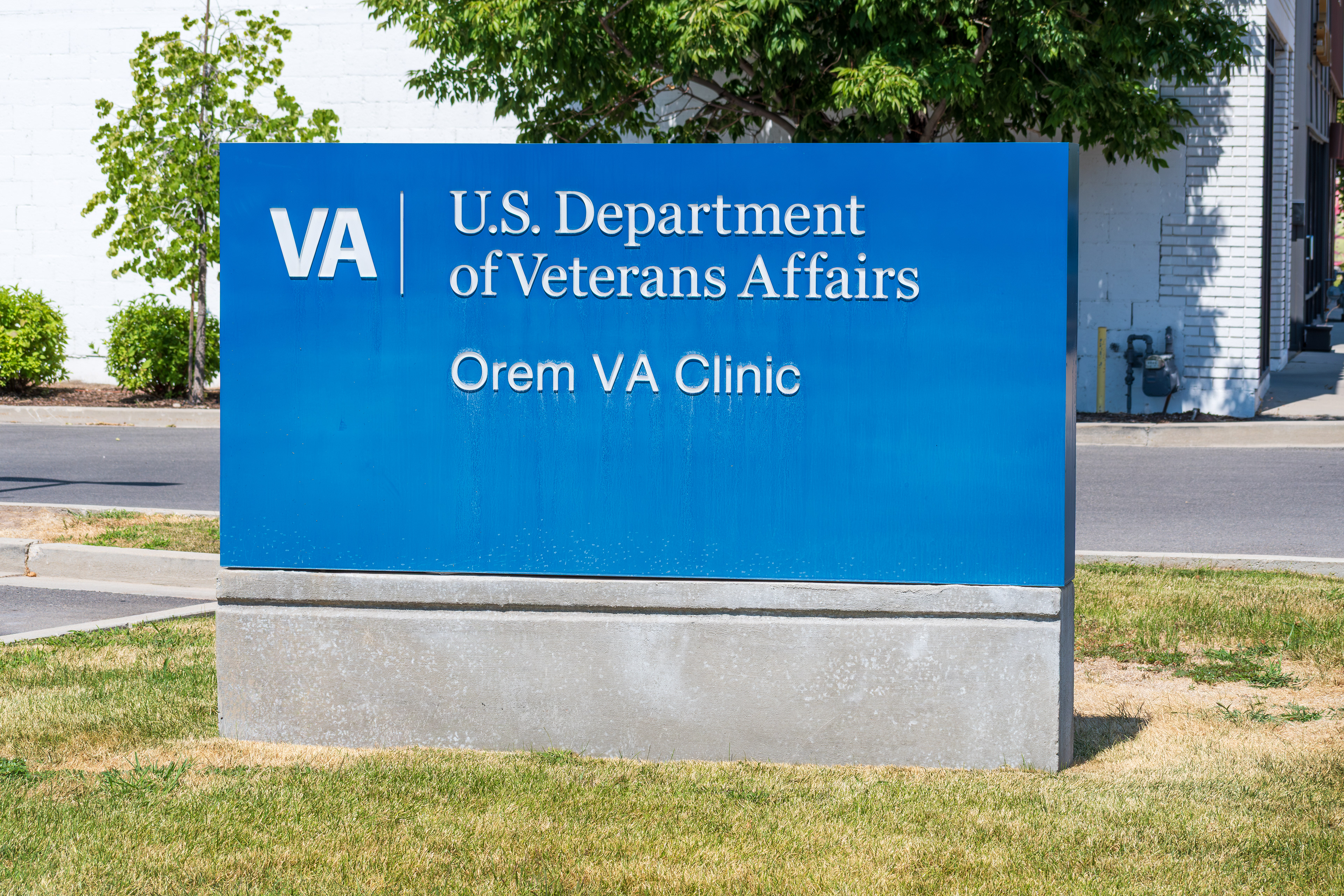 Orem, Utah — September 1, 2025: A sign for the U.S. Department of Veterans Affairs stands outside the Orem VA Clinic in Orem, Utah, United States. 