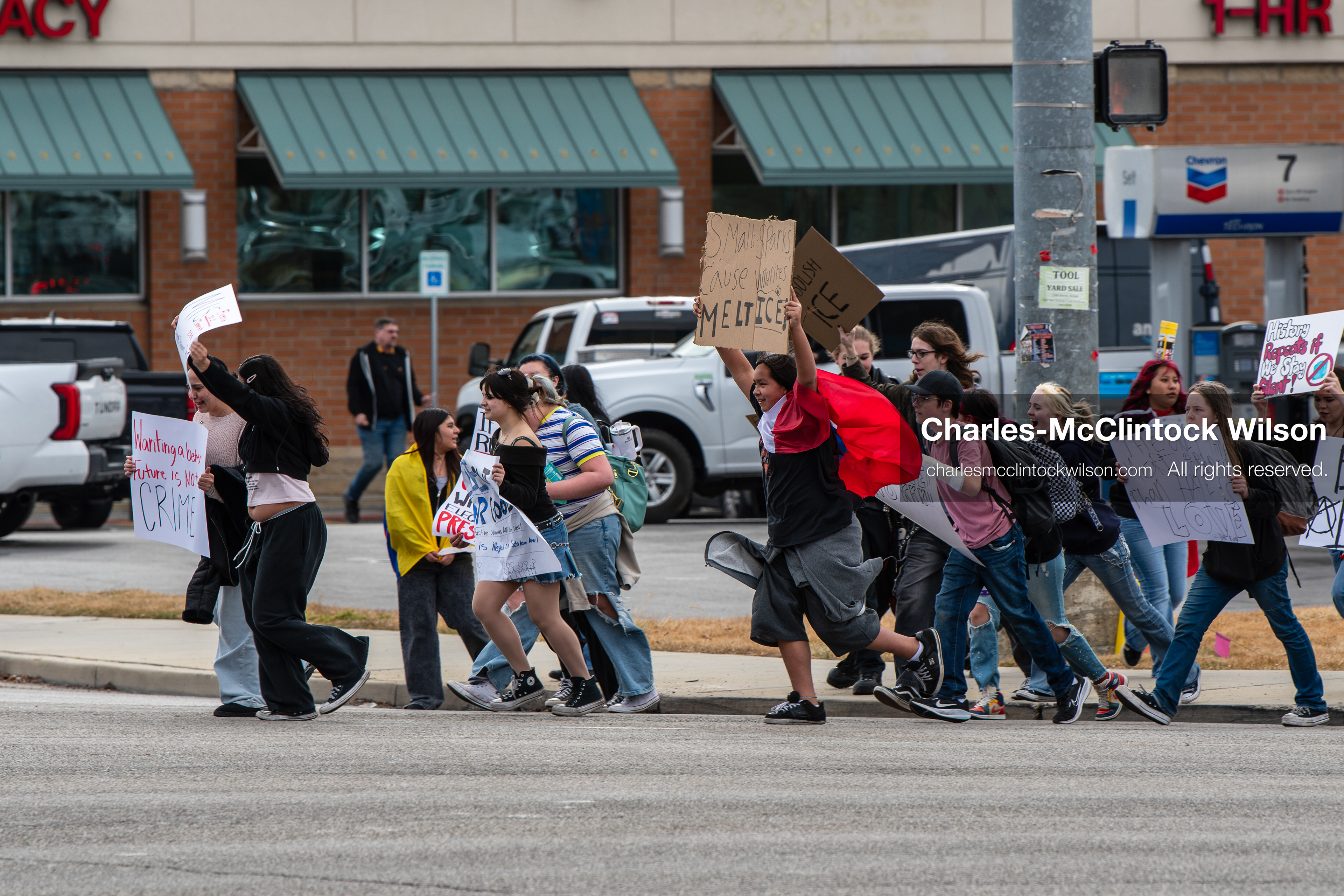 February 11, 2026, Orem, Utah, USA: Students cross a street during an anti‑ICE protest involving students from multiple Orem schools. (Credit Image: © Charles‑McClintock Wilson/ZUMA Press Wire)