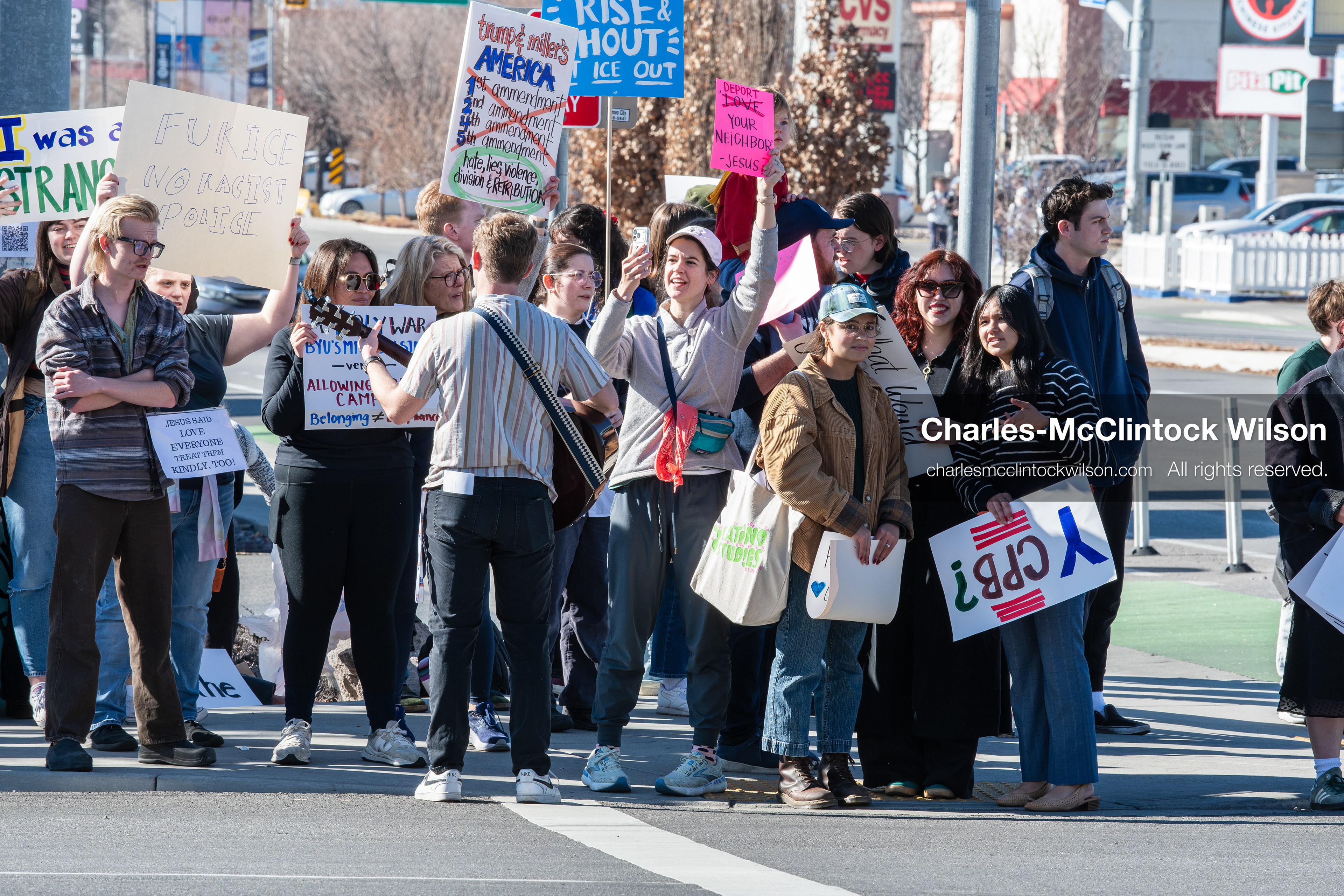 February 5, 2026, Provo, Utah, USA: Students and community members gather near Brigham Young University in Provo to demonstrate against the presence of US Customs and Border Protection recruiters at a career fair held on the BYU campus. (Credit Image: © Charles McClintock Wilson/ZUMA Press Wire)