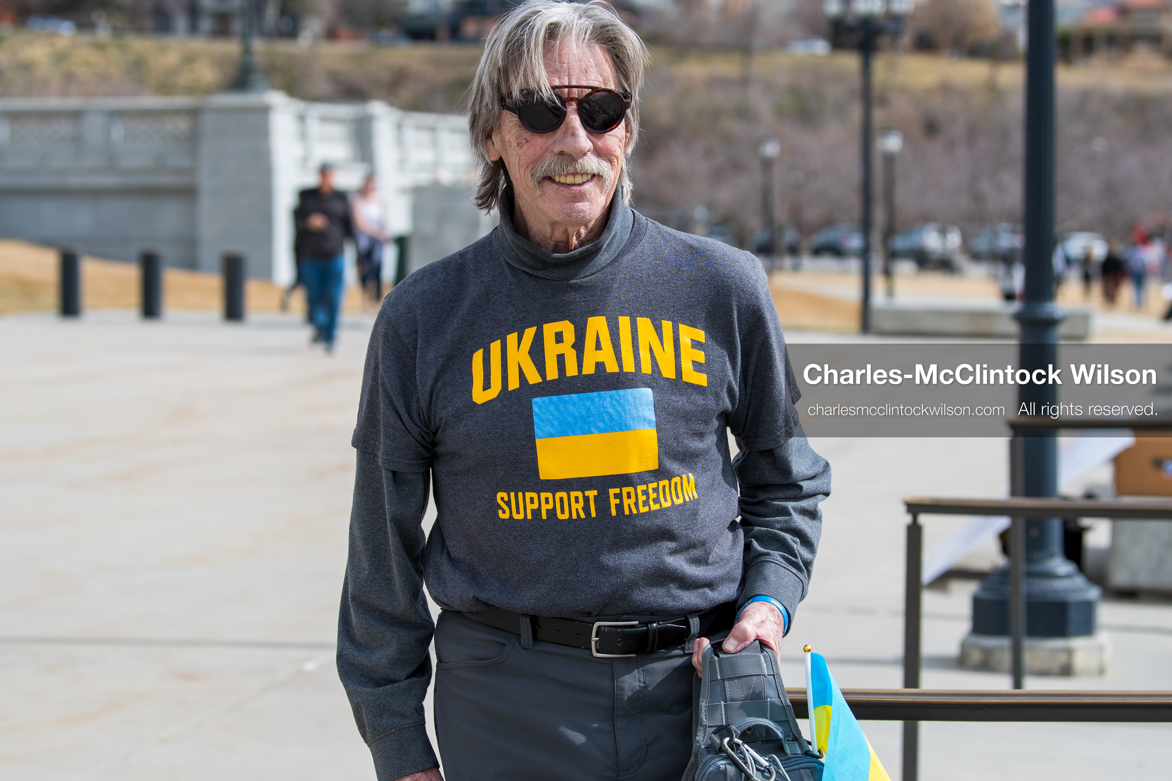 February 28, 2026, Salt Lake City, Utah, USA: An older demonstrator wearing a shirt reading Ukraine Support Freedom walks near the Utah State Capitol during the Stand With Ukraine rally. The gathering marked the four year anniversary of the full scale Russian invasion of Ukraine and brought community members together in support of Ukrainians and local humanitarian efforts. (Credit Image: © Charles McClintock Wilson/ZUMA Press Wire)