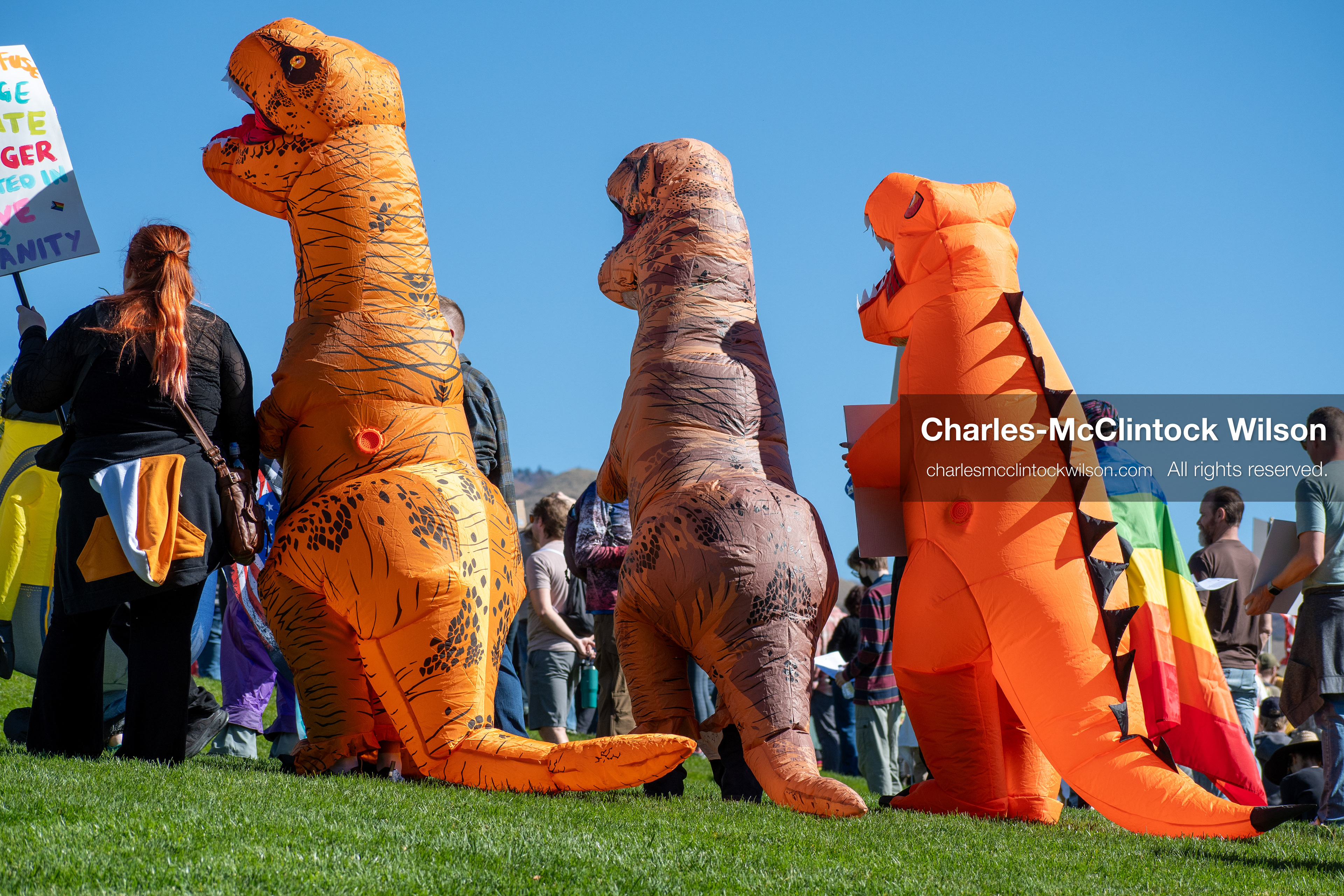 October 18, 2025, Salt Lake City, Utah, USA: Demonstrators in costume participate in a "No Kings" protest at the Utah State Capitol. The protest was part of a nationwide mobilization.