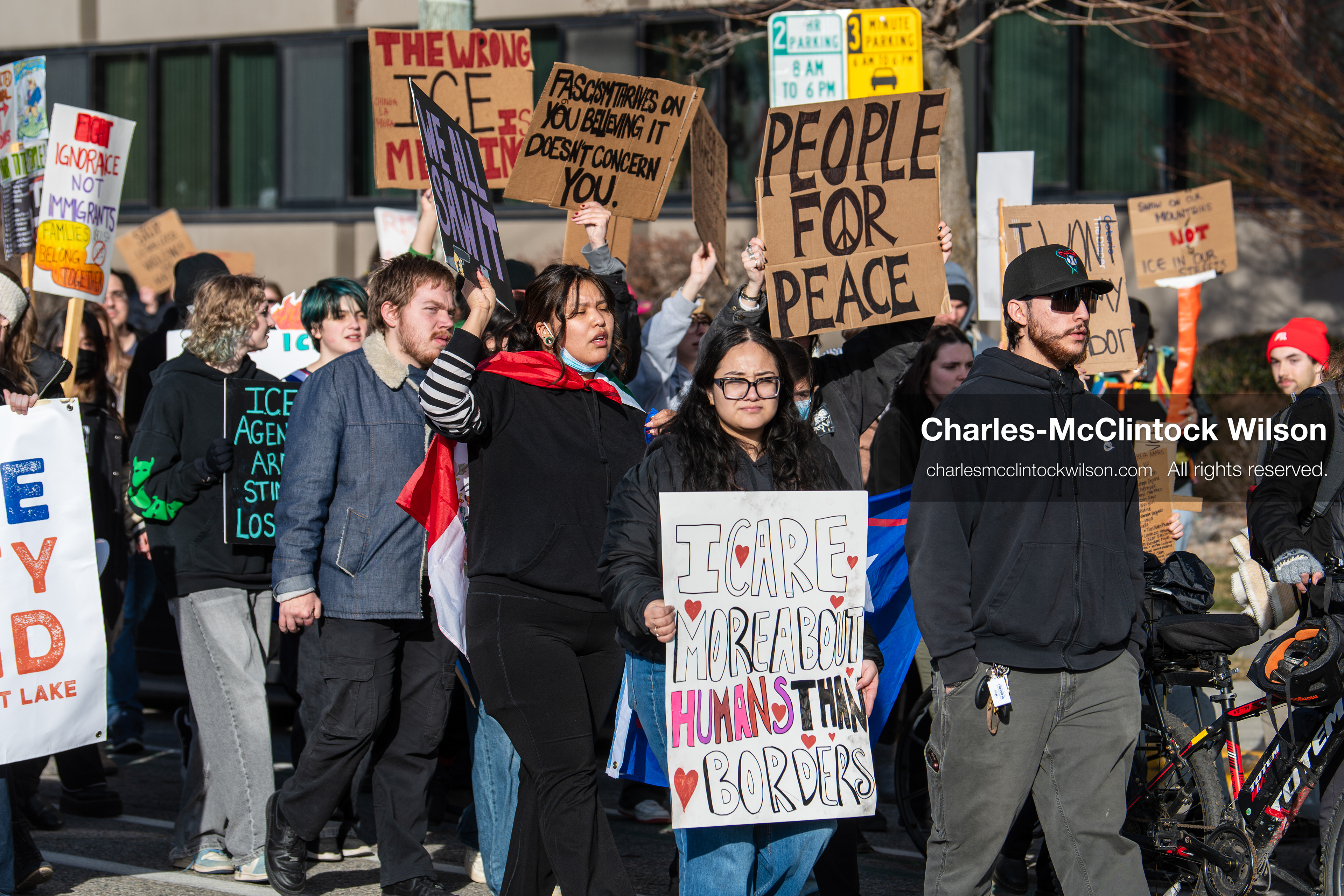 January 30, 2026, Salt Lake City, Utah, USA: Demonstrators march through downtown Salt Lake City during an anti‑ICE protest, part of a nationwide response to immigration enforcement policies. (Credit Image: © Charles‑McClintock Wilson/ZUMA Press Wire)