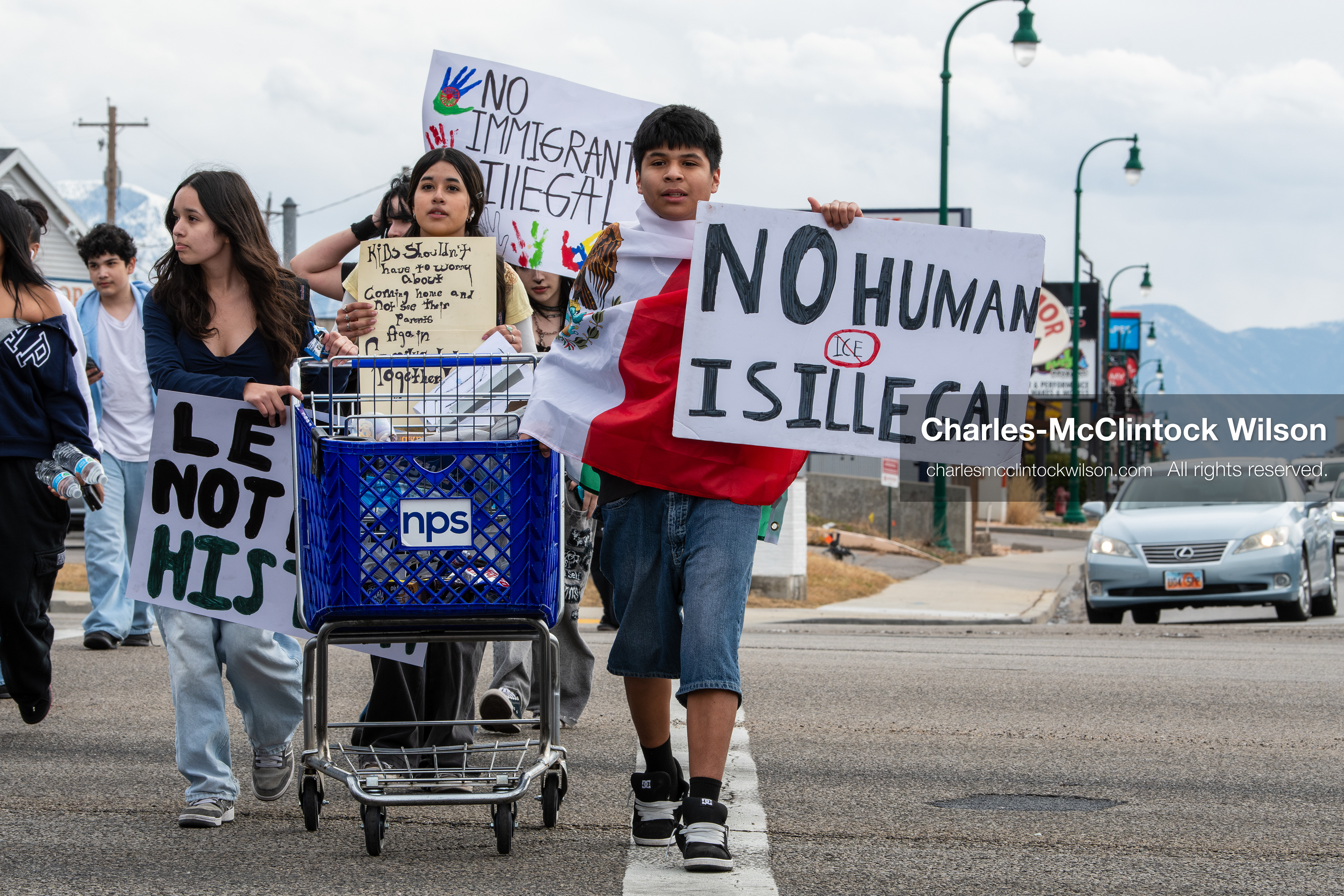 February 11, 2026, Orem, Utah, USA: Students march along State Street during a student‑led protest involving participants from multiple Orem schools. (Credit Image: © Charles‑McClintock Wilson/ZUMA Press Wire)