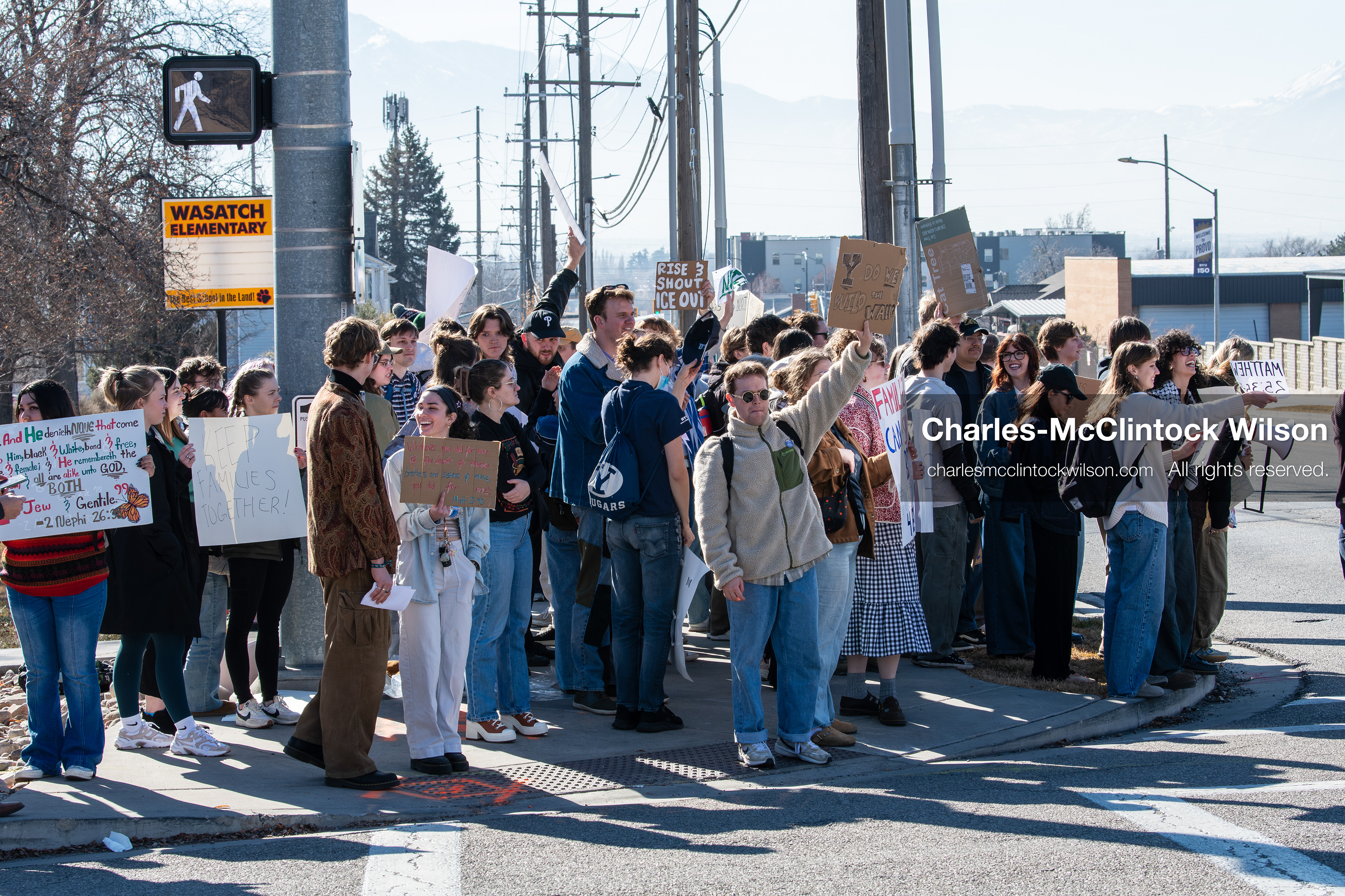 February 5, 2026, Provo, Utah, USA: Students and community members gather near Brigham Young University in Provo to demonstrate against the presence of US Customs and Border Protection recruiters at a career fair held on the BYU campus. (Credit Image: © Charles McClintock Wilson/ZUMA Press Wire)