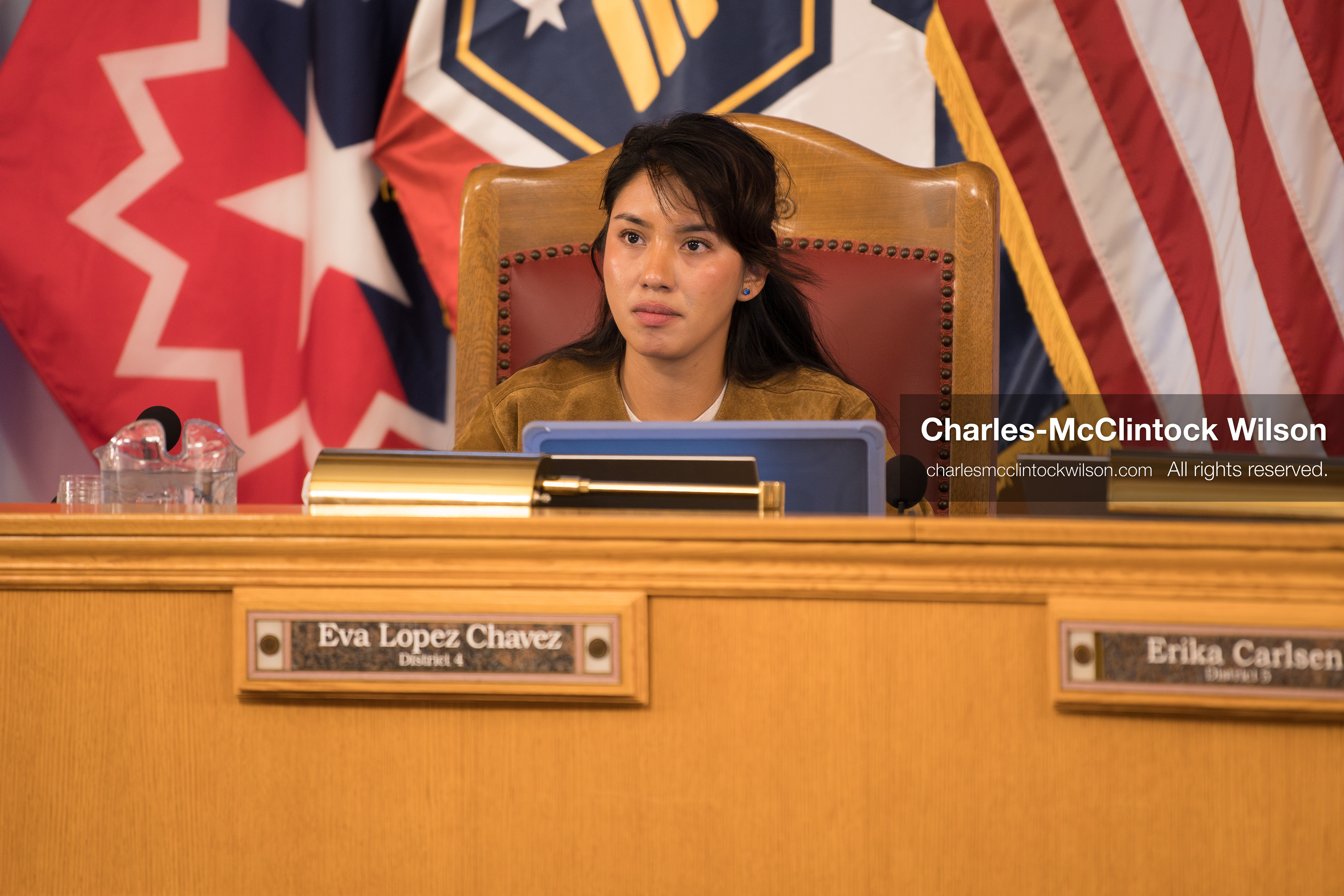 May 5, 2026, Salt Lake City, Utah, USA: Salt Lake City Council Member EVA LOPEZ CHAVEZ, who represents District 4, listens during the Salt Lake City Council's formal meeting in Salt Lake City on Tuesday, May 5, 2026. The meeting included public hearings on a proposed camping and public property ordinance. (Credit Image: © Charles-McClintock Wilson/ZUMA Press Wire)